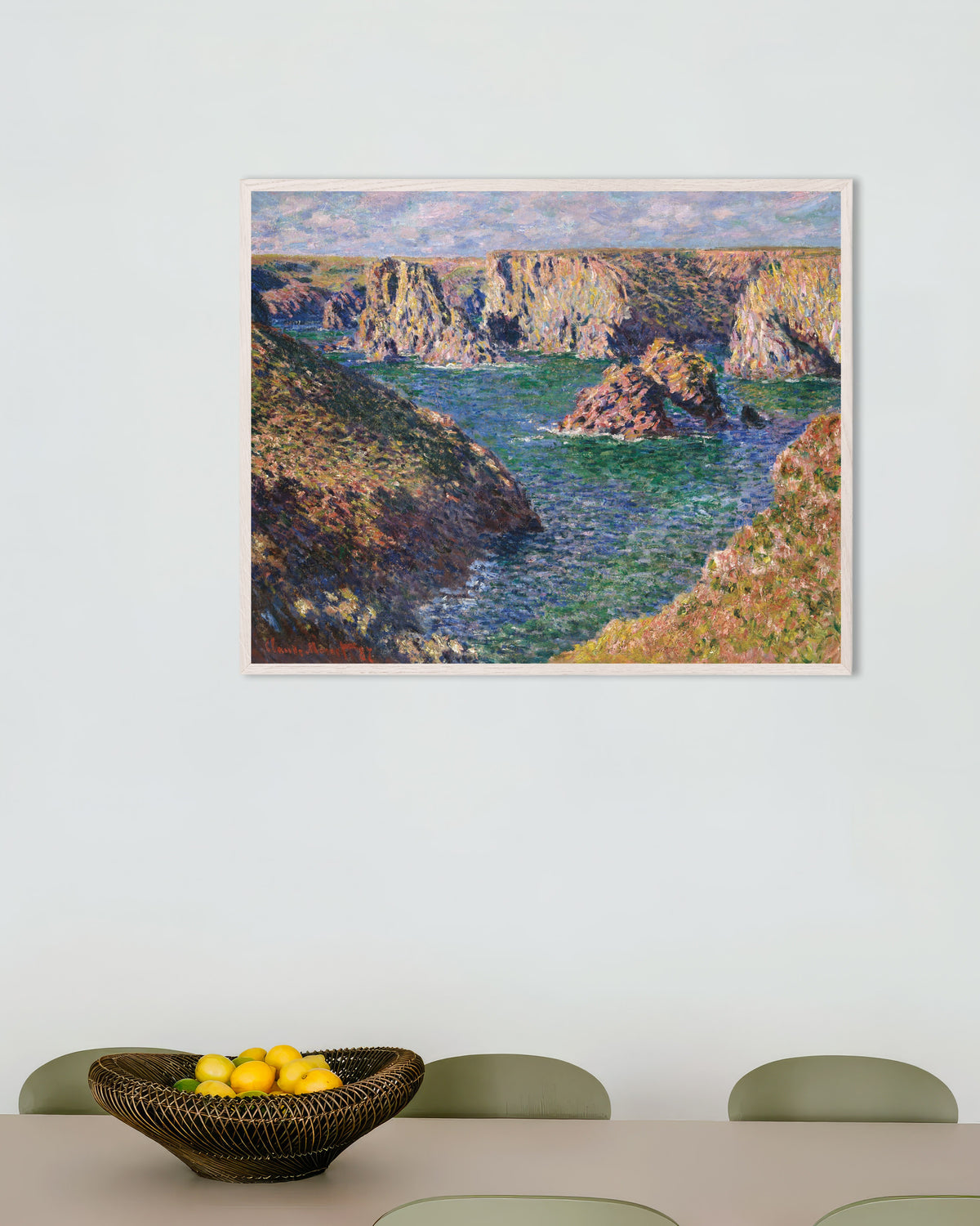 Poster Port-Domois, Belle-Île (1887), de Claude Monet, com moldura de madeira branca