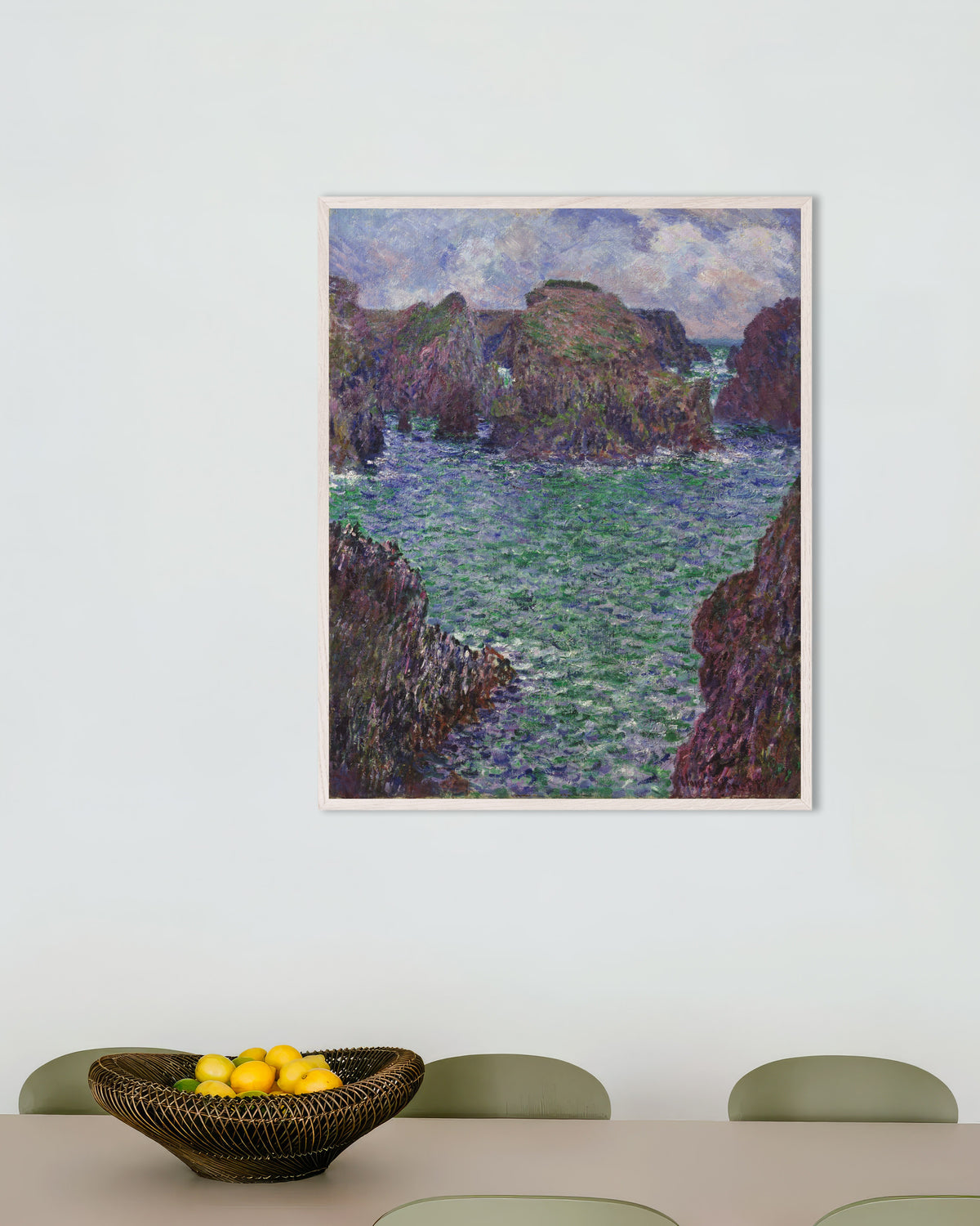 Poster Port-Goulphar, Belle-Île (1887), de Claude Monet, com moldura de madeira branca