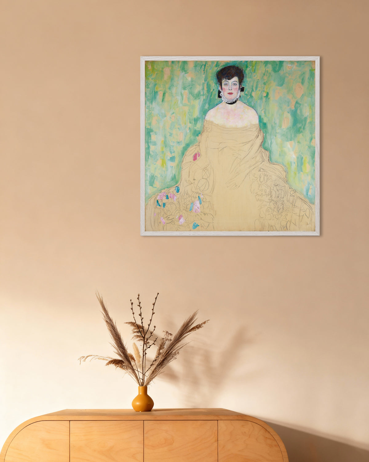 Poster Retrato de Amalie Zuckerkandl (1917), de Gustav Klimt, com moldura de madeira branca