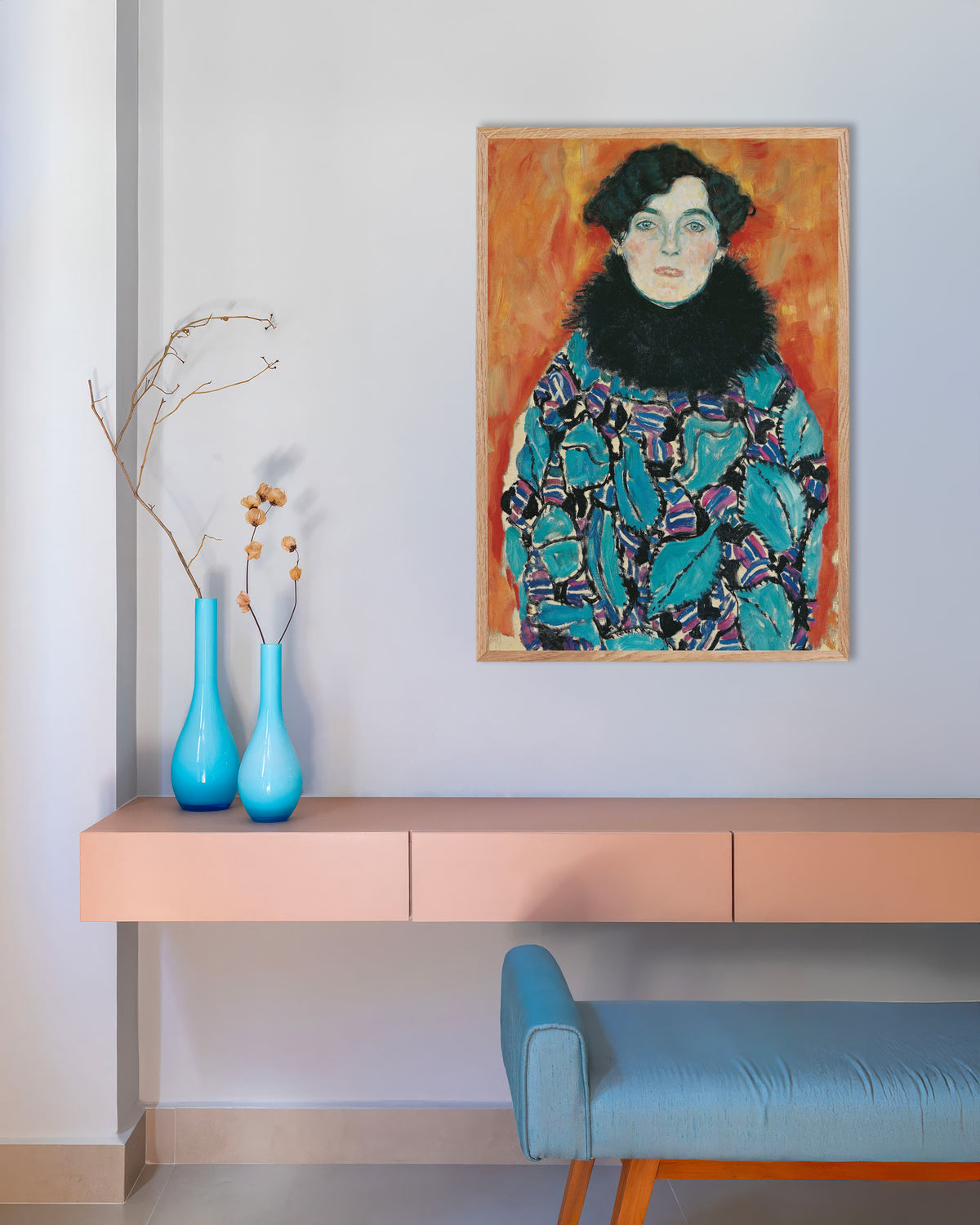 Poster Retrato de Johanna Staude (1917), de Gustav Klimt, com moldura de madeira natural