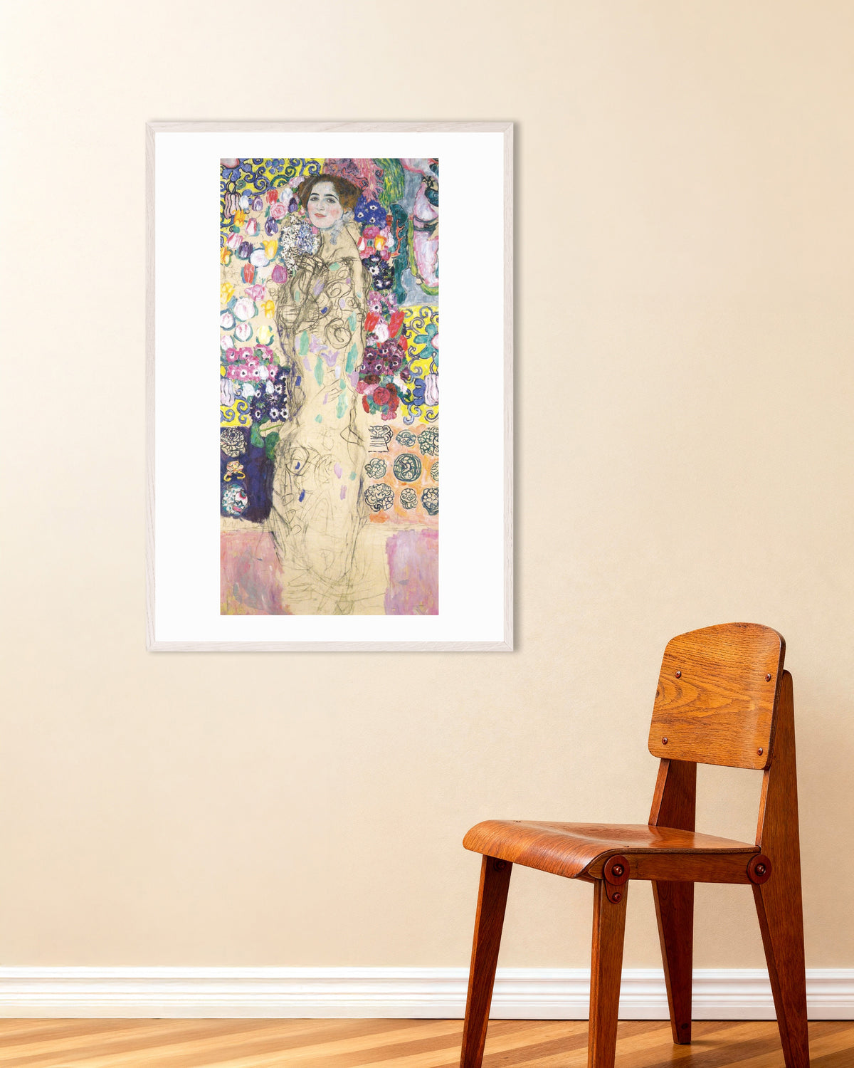 Poster Retrato de Maria Munk (1917–1918), de Gustav Klimt, com moldura de madeira branca