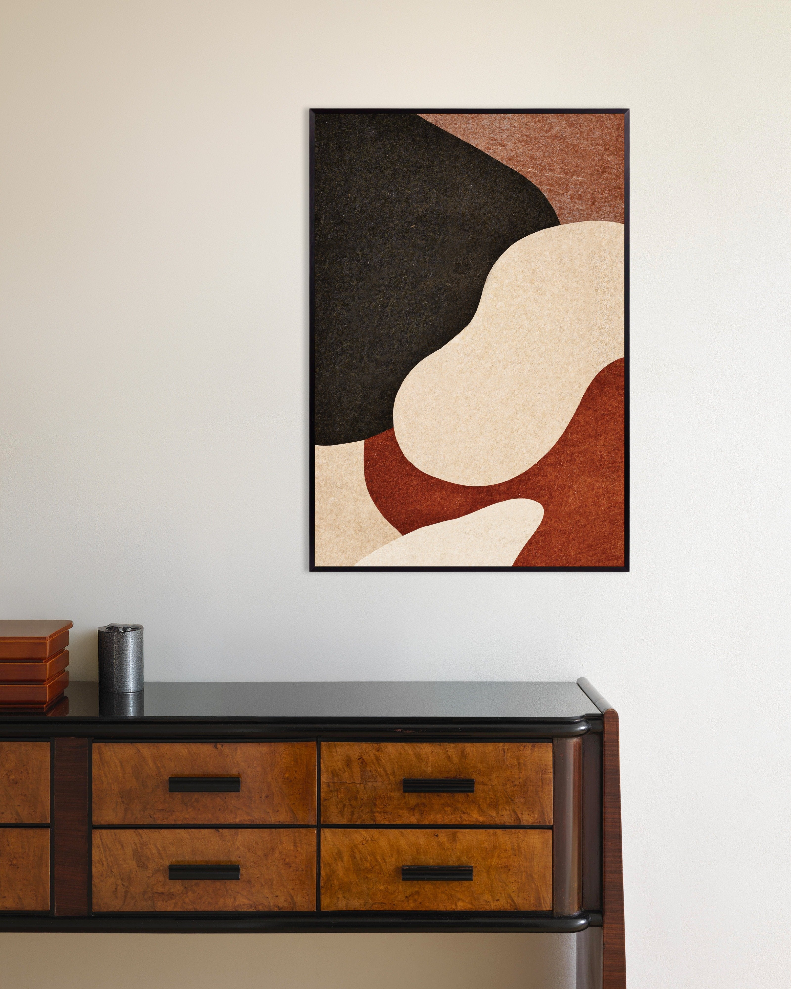 Poster of Quiet Forms in Terracotta and Charcoal, with metal frame