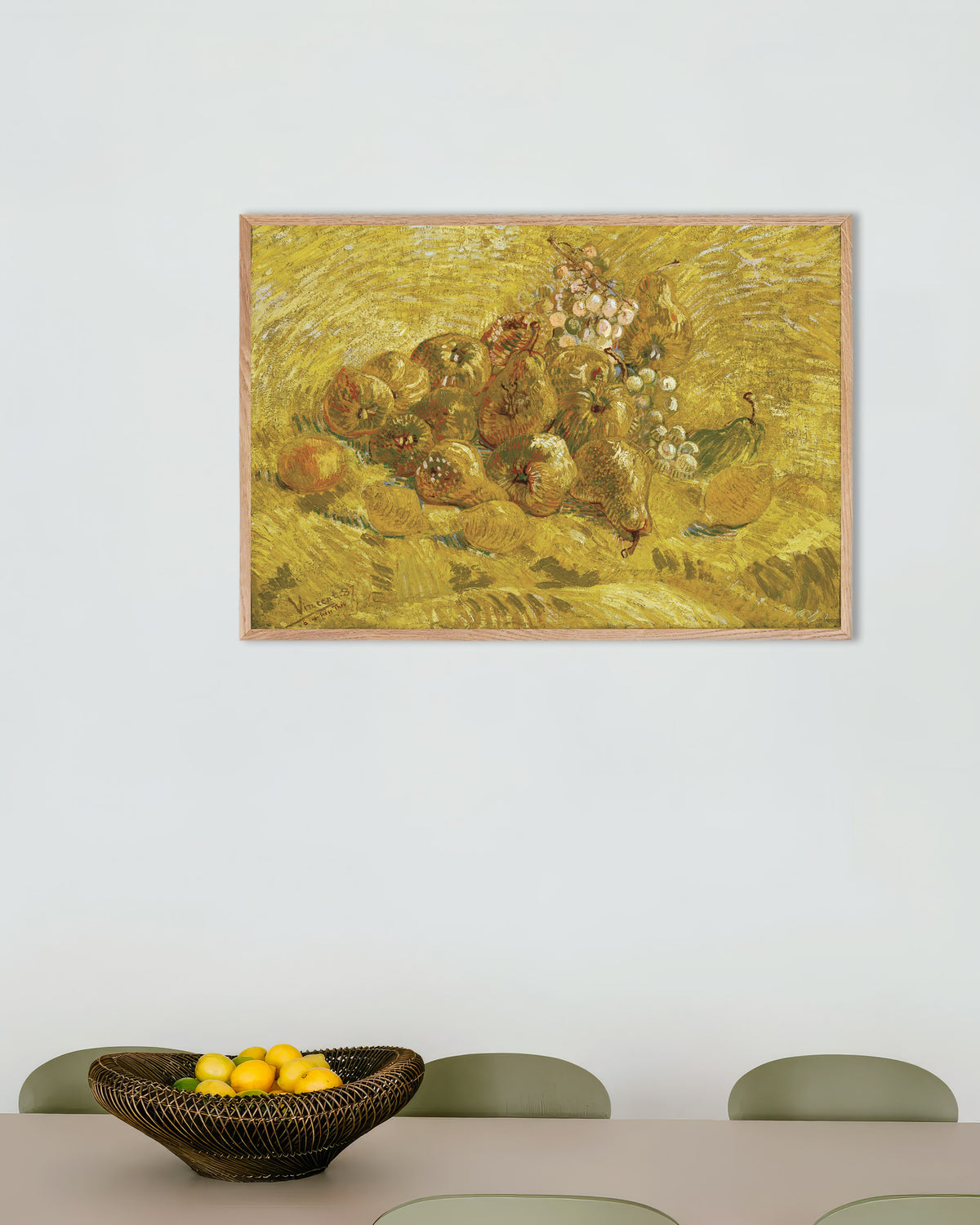 Poster de Marmelos, limões, peras e uvas (1887), de Vincent van Gogh, com moldura de madeira natural