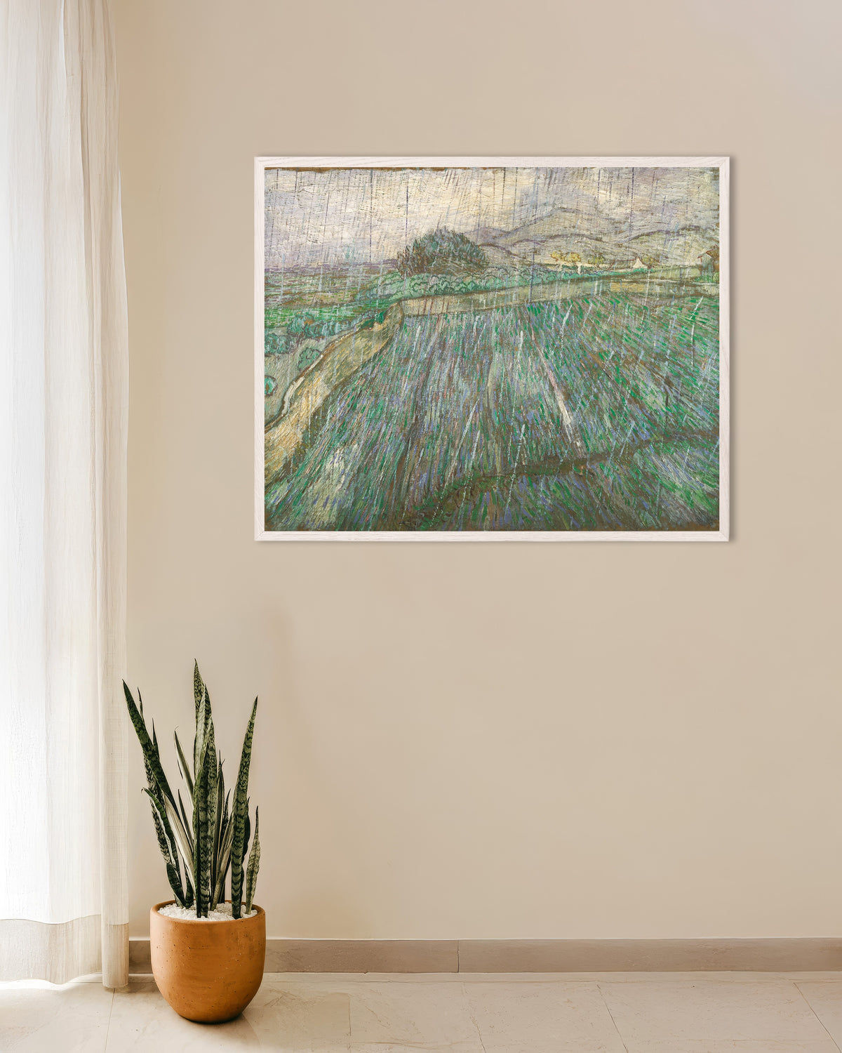 Poster Chuva (1889), de Vincent van Gogh, com moldura de madeira branca