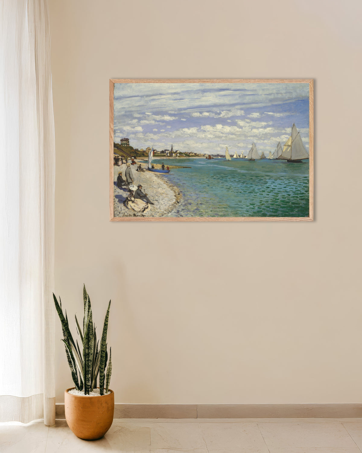 Poster Regata em Sainte-Adresse (1867), de Claude Monet, com moldura de madeira natural