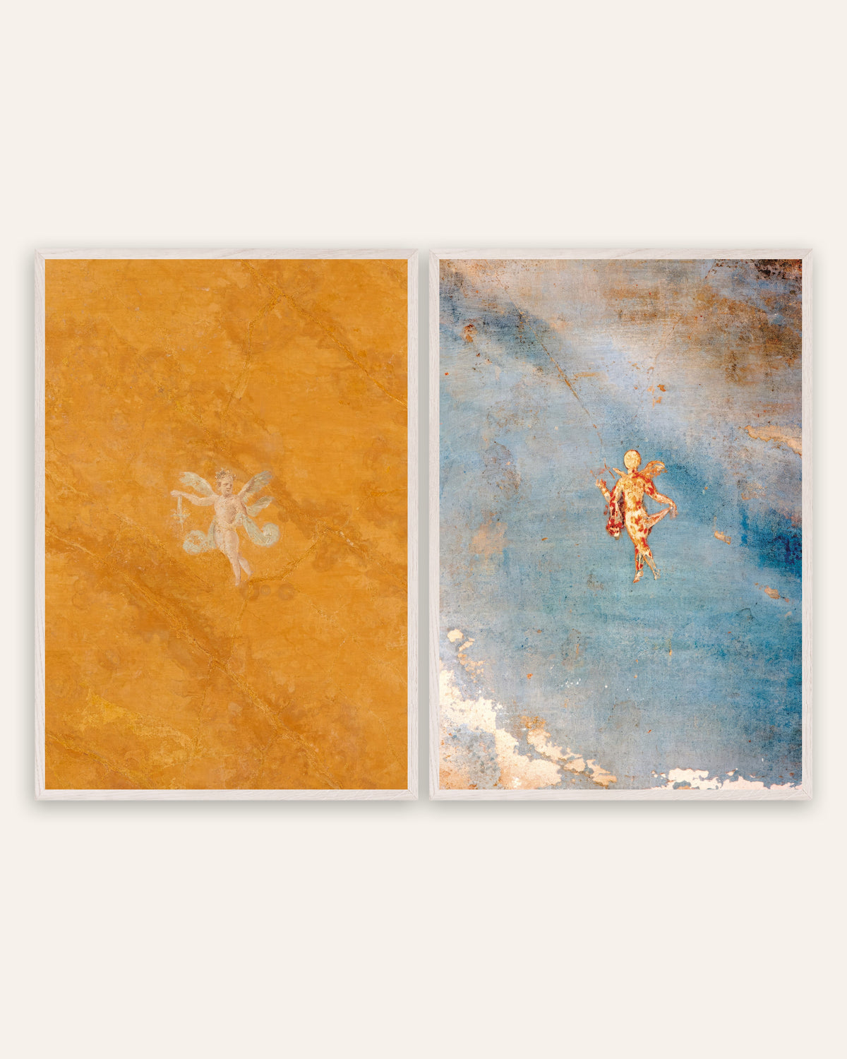 Posters de frescos romanos, conjunto de 2: Cupido e Psique, com molduras de carvalho branco