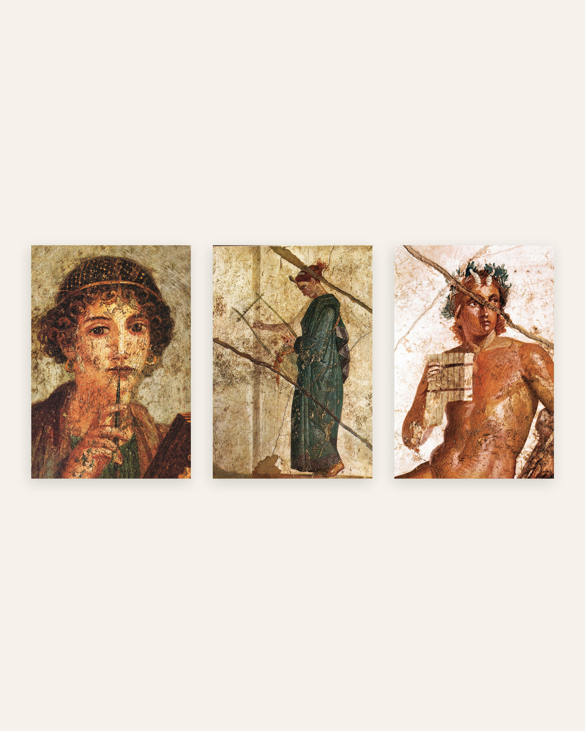 Posters de frescos romanos, conjunto de 3: poesia e música, Safo, lira e Pã, sem moldura