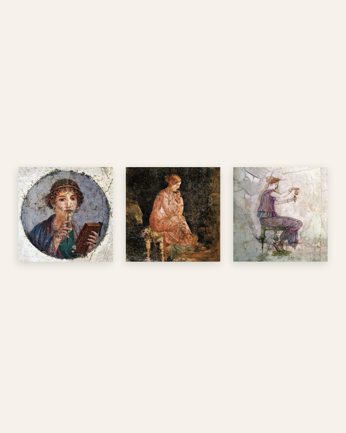 Posters de frescos romanos, conjunto de 3: Safo, mulher sentada e perfume, sem moldura