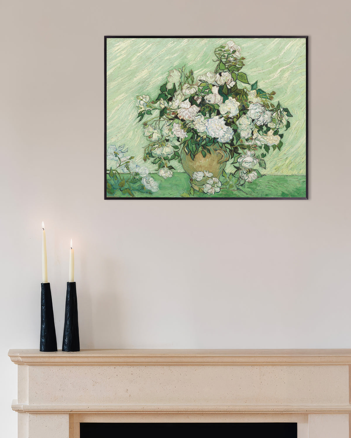 Poster de Rosas (1890), de Vincent van Gogh, com moldura metálica