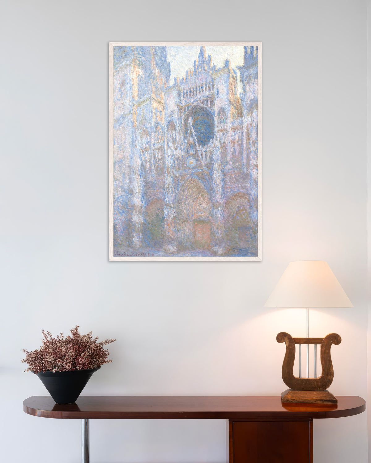 Poster A Catedral de Rouen, Fachada Oeste (1894), de Claude Monet, com moldura de madeira branca