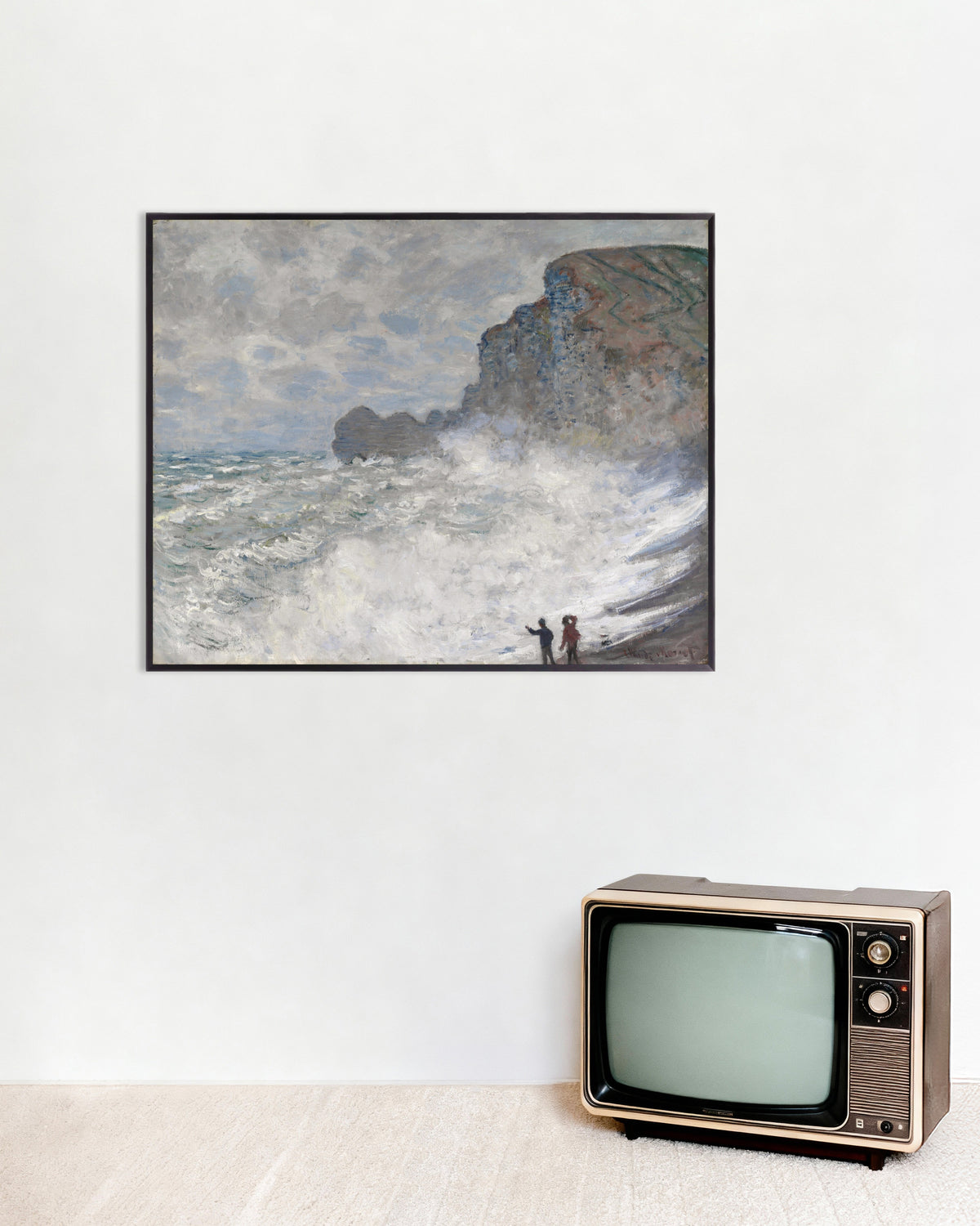 Poster Tempestade em Étretat (1883), de Claude Monet, com moldura de metal