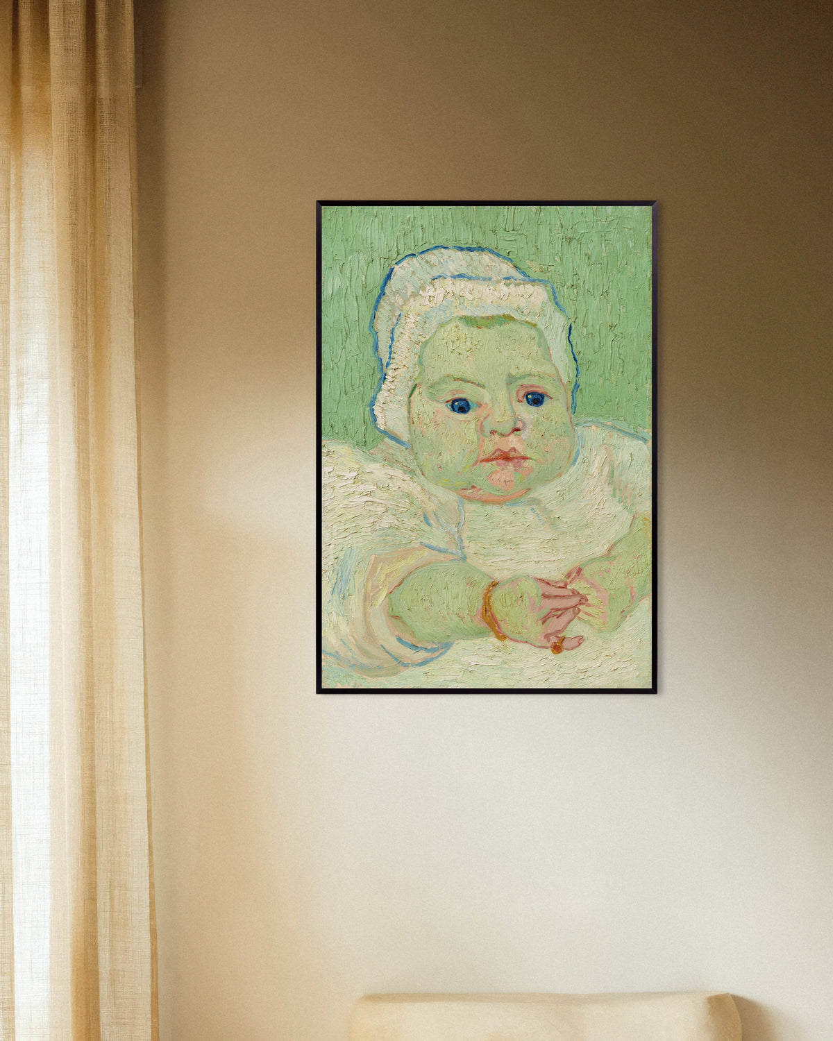 Poster de O Bebé de Roulin (1888), de Vincent van Gogh, com moldura metálica