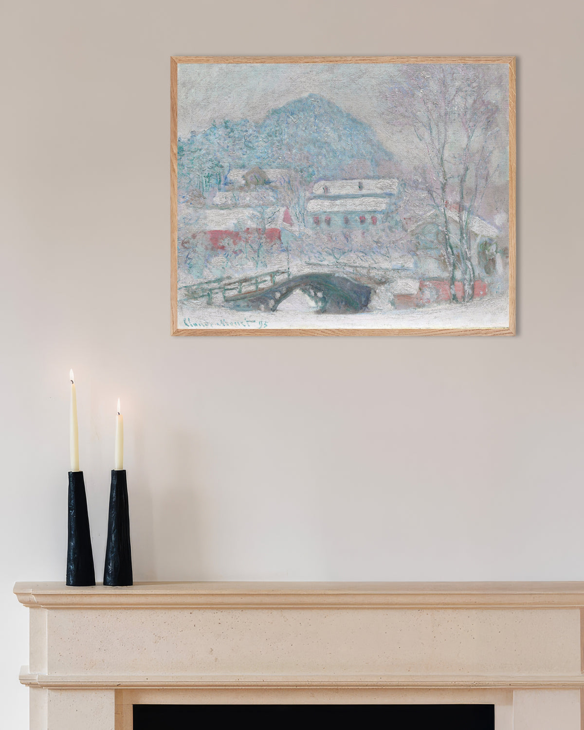 Poster Sandvika, Noruega (1895), de Claude Monet, com moldura de madeira natural