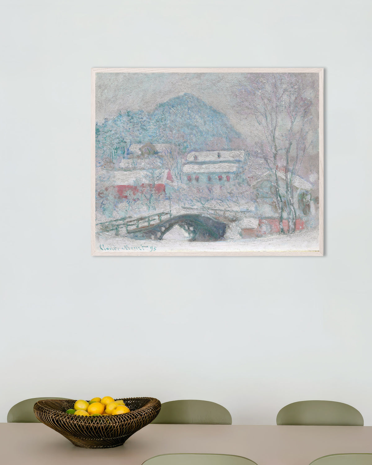 Poster Sandvika, Noruega (1895), de Claude Monet, com moldura de madeira branca