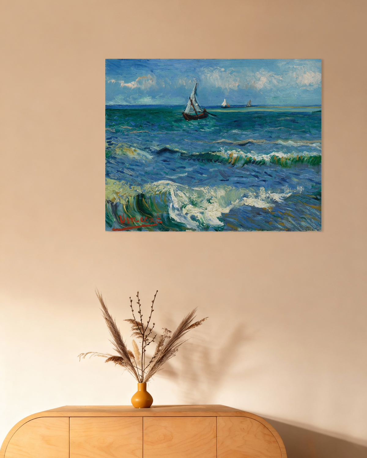 Poster de Paisagem marítima perto de Les Saintes-Maries-de-la-Mer (1888), de Vincent van Gogh