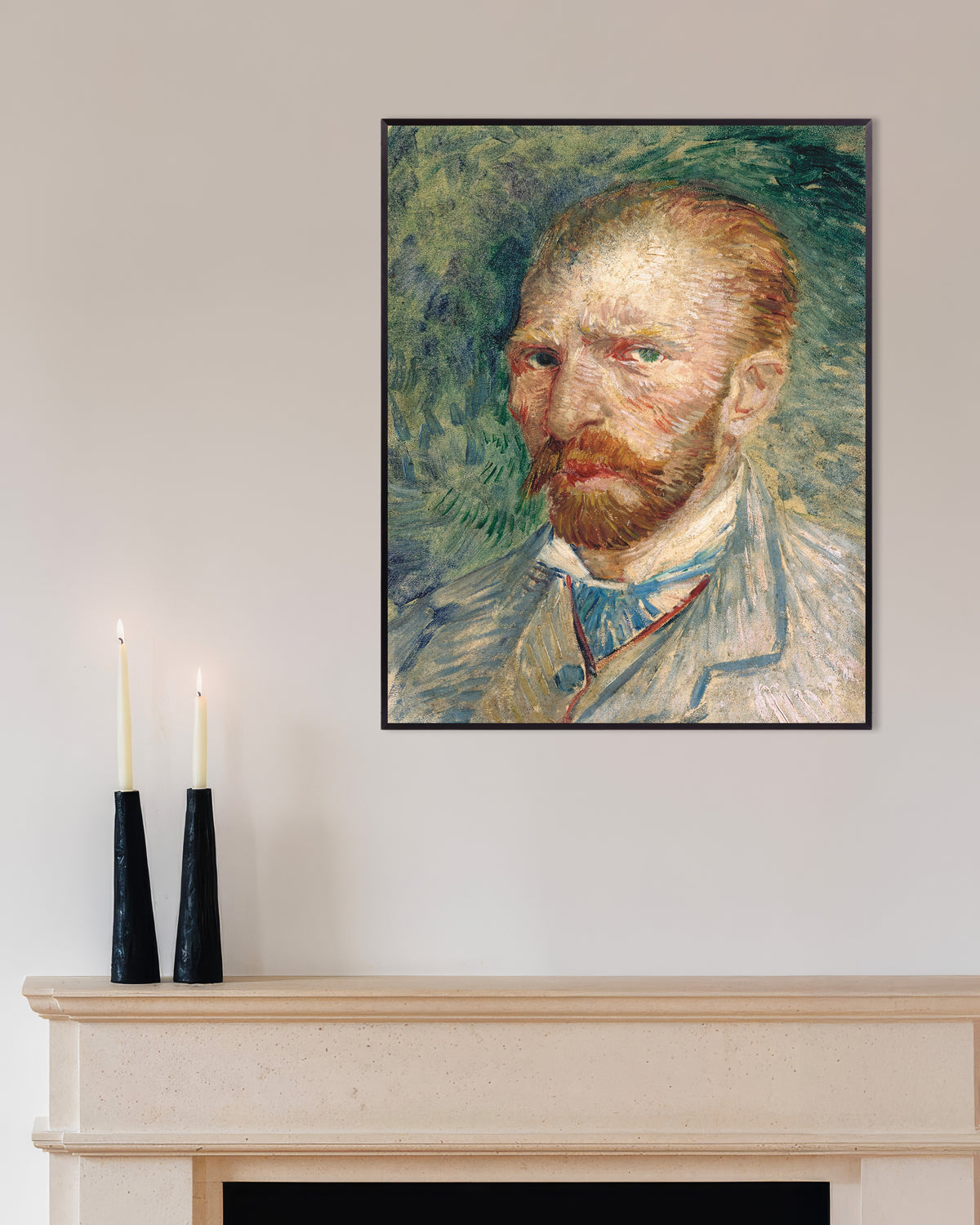 Poster de Autorretrato sobre um Fundo Verde (1886), de Vincent van Gogh, com moldura metálica