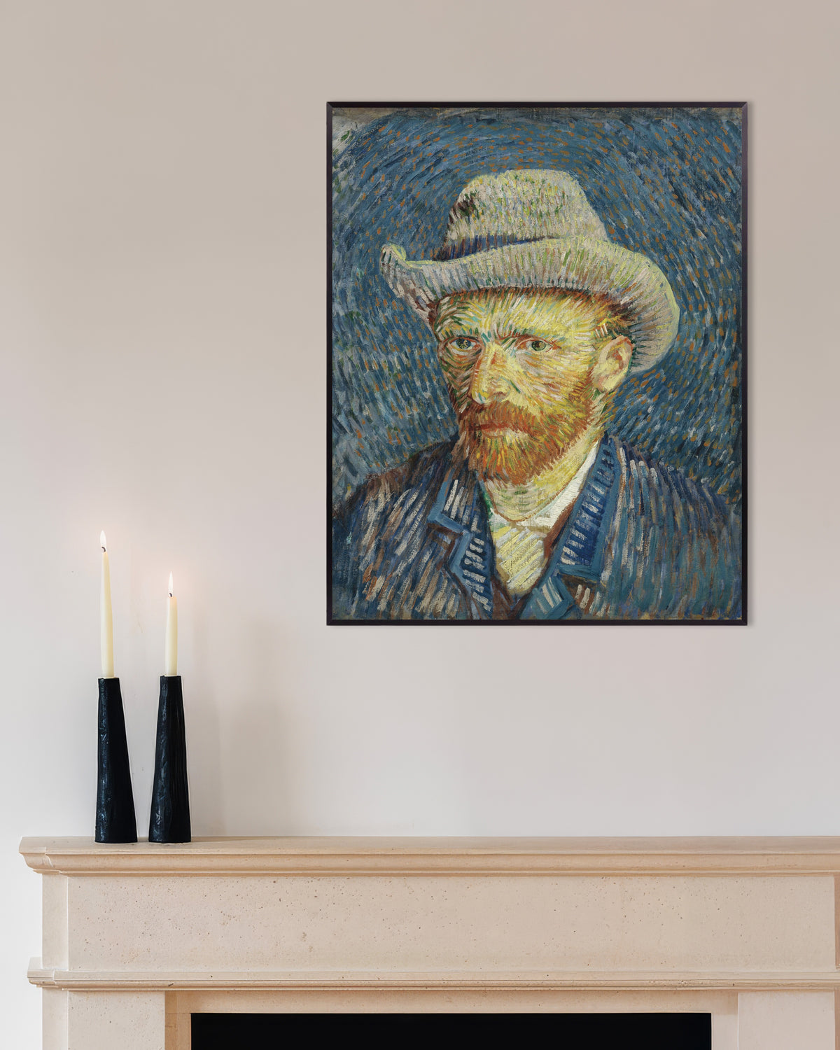 Poster de Autorretrato com chapéu de feltro cinzento (1887), de Vincent van Gogh, com moldura de metal
