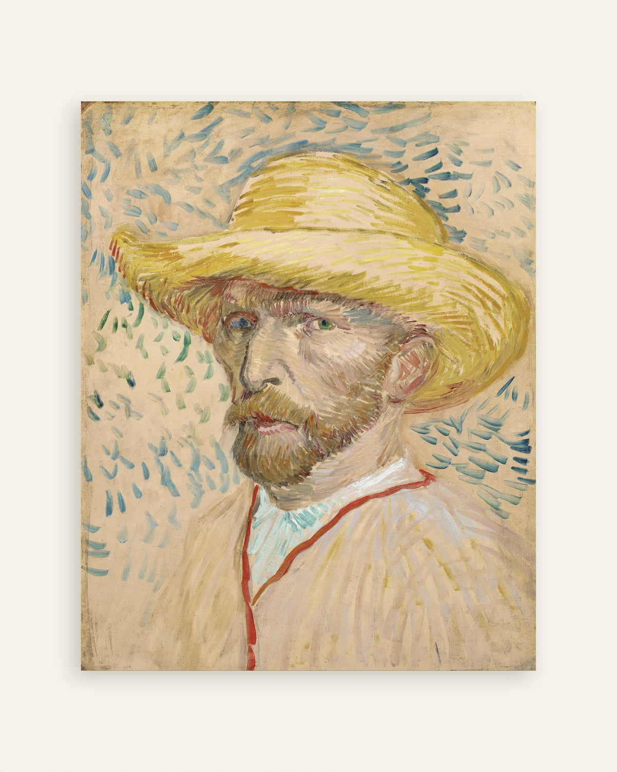 Poster de Autorretrato com Chapéu de Palha e Bata de Pintor (1887), de Vincent van Gogh, em miniatura