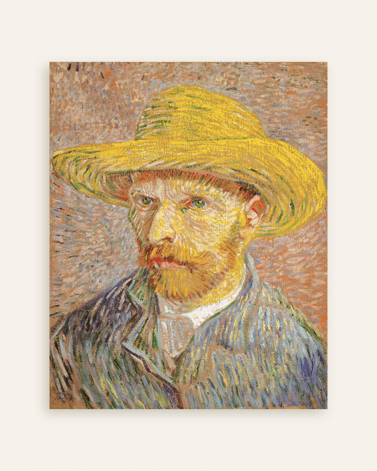 Poster de Autorretrato com chapéu de palha sobre fundo laranja (1887), de Vincent van Gogh, miniatura