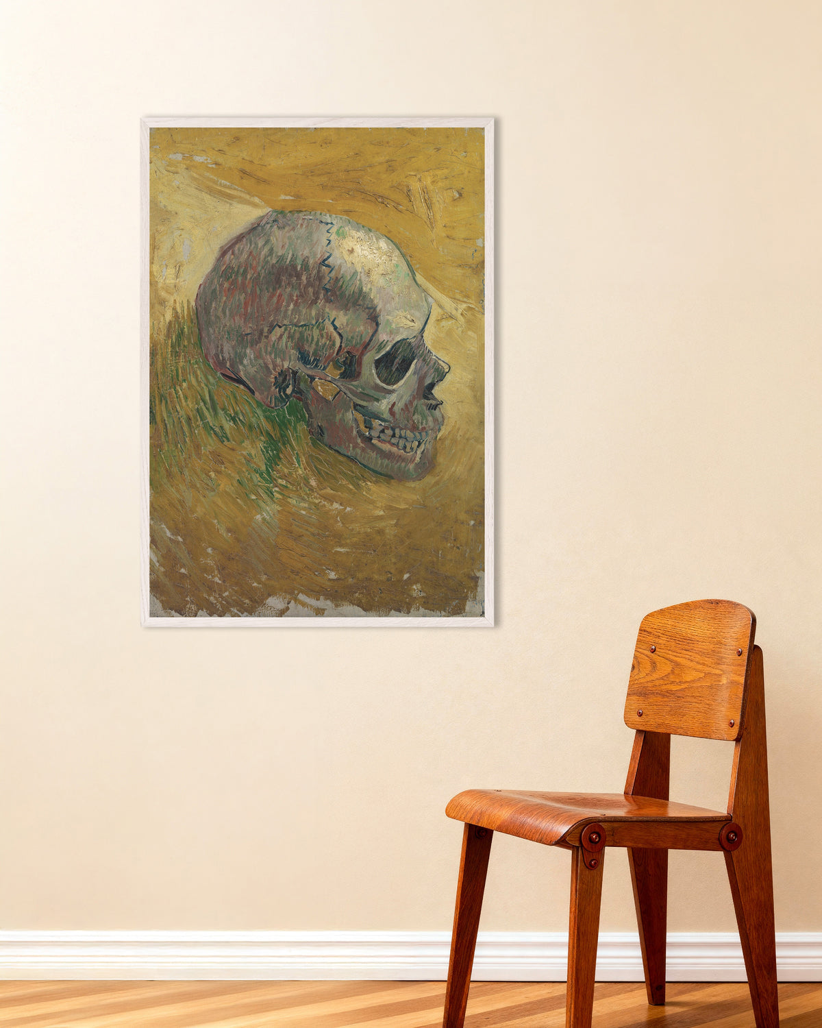 Poster de Caveira (1887), de Vincent van Gogh, com moldura de madeira branca