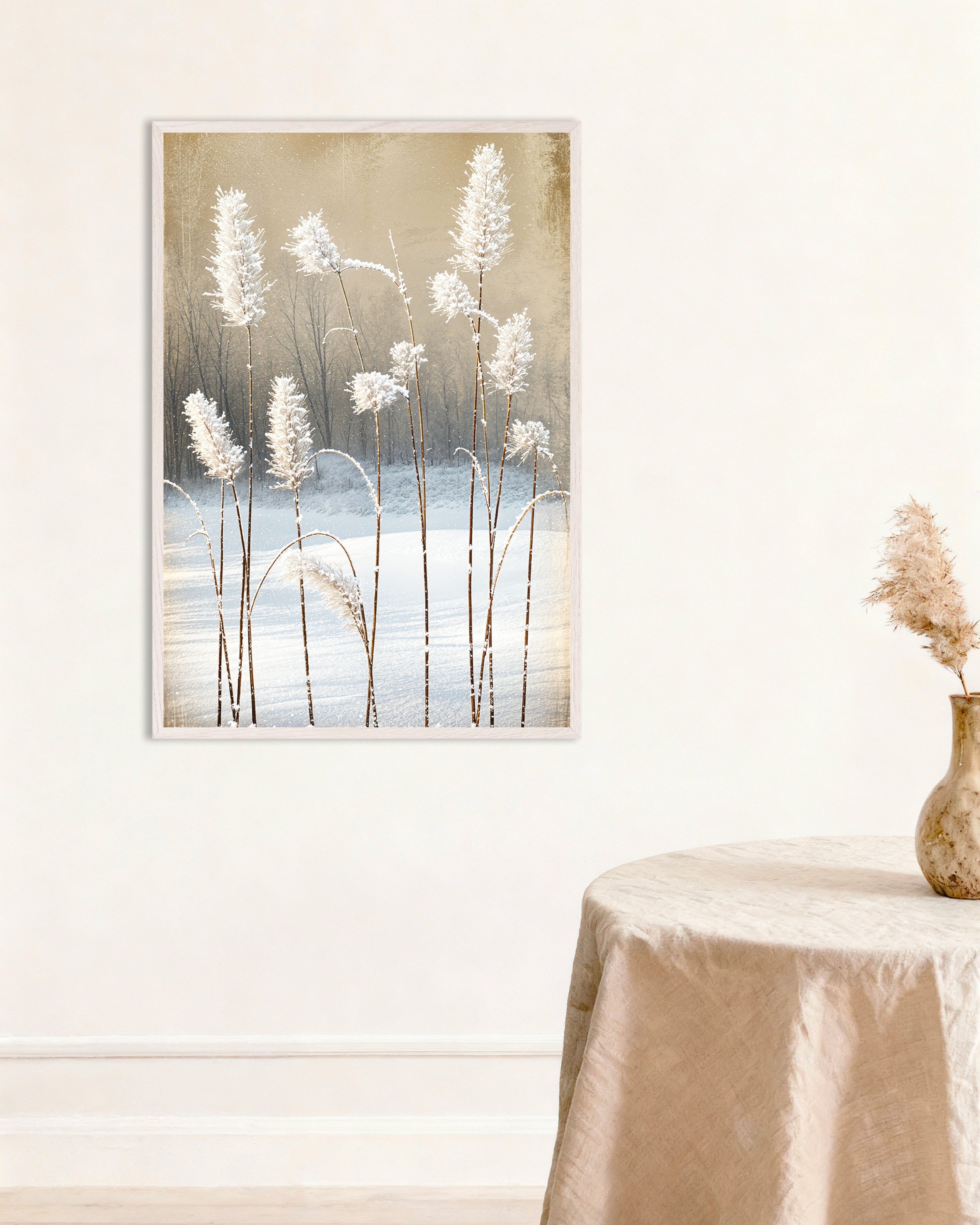 Poster of Snow frosted straws - Poster, with white wooden frame