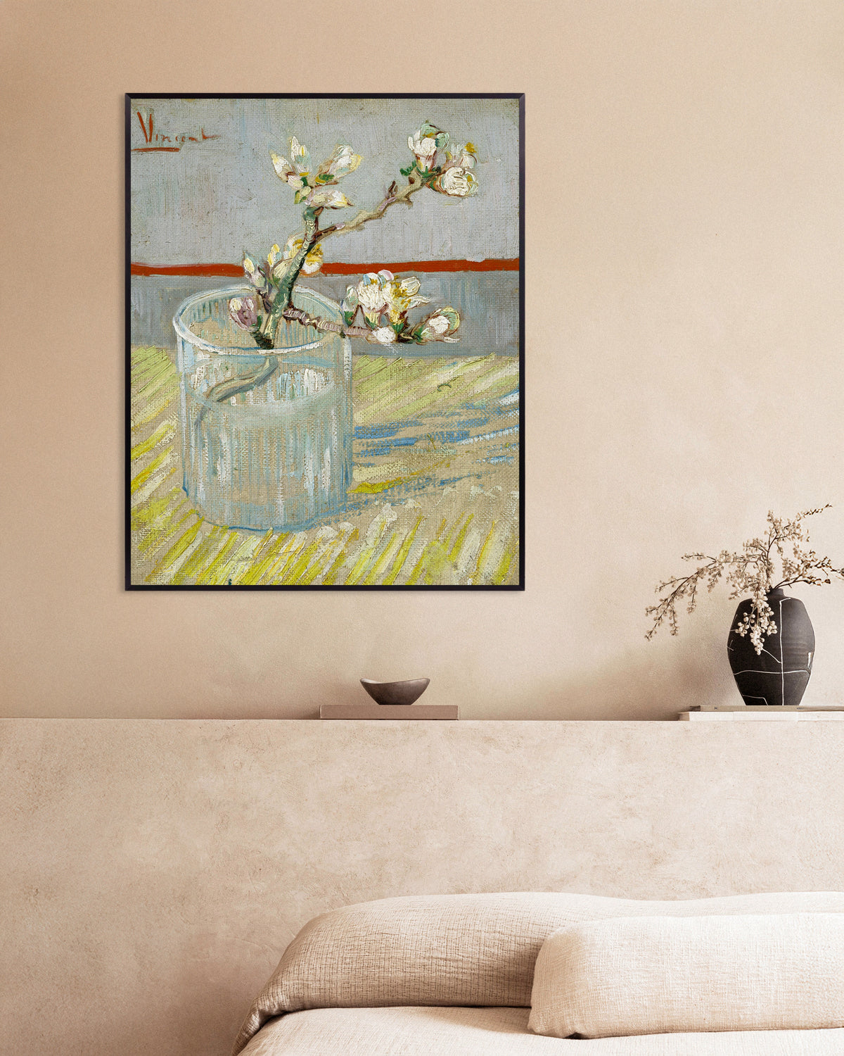 Poster de Ramo de amendoeira em flor num copo (1888), de Vincent van Gogh, com moldura metálica