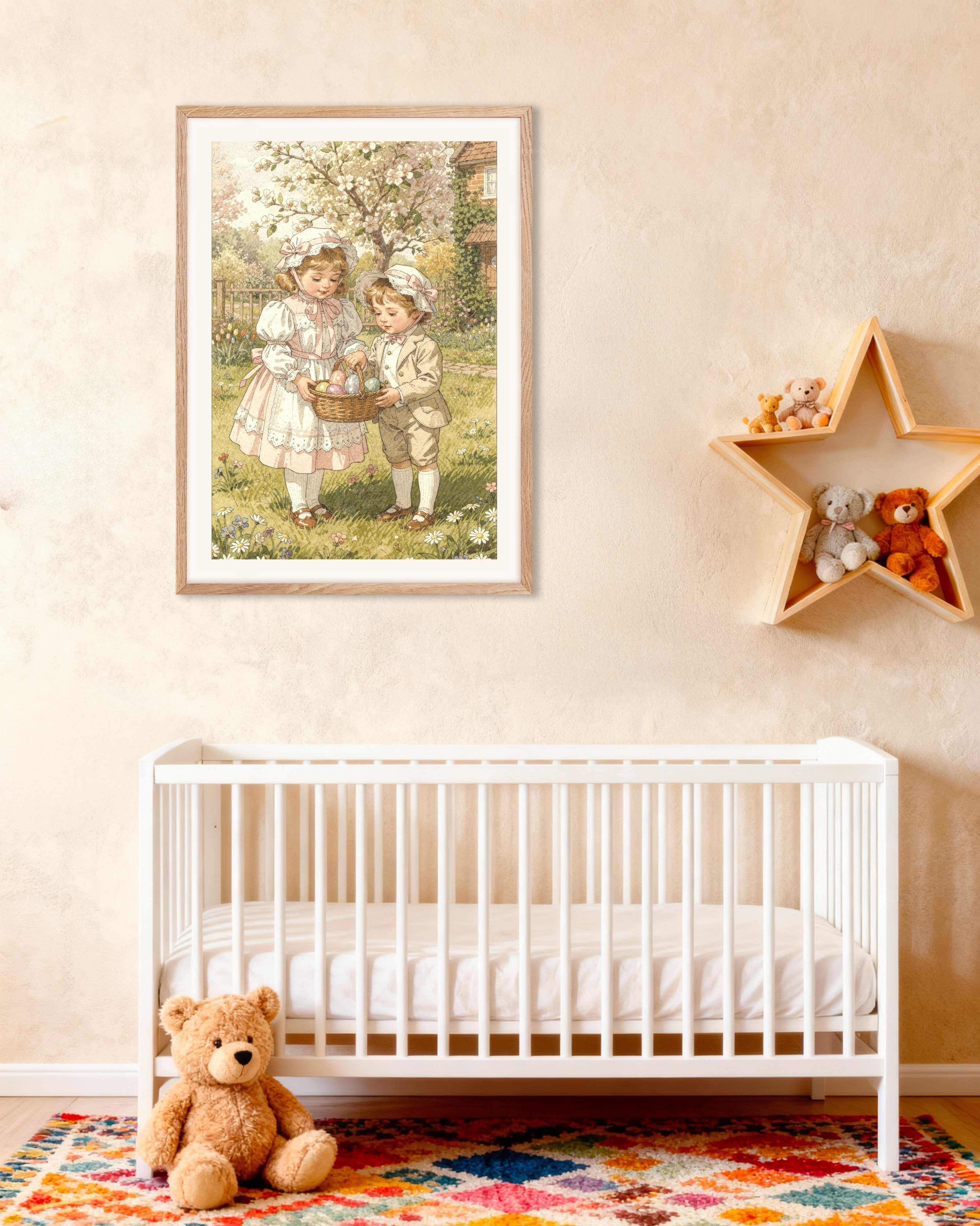 Poster of Springtime Egg Hunt - Vintage Easter Poster, with natural wooden frame