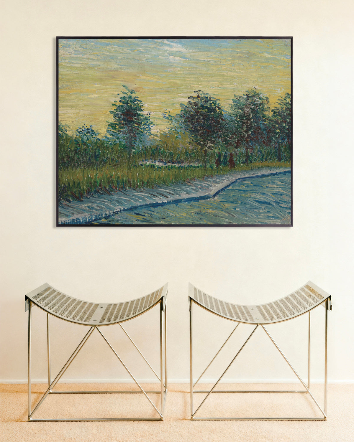 Poster de Praça Saint-Pierre ao pôr do sol (1887), de Vincent van Gogh, com moldura de metal