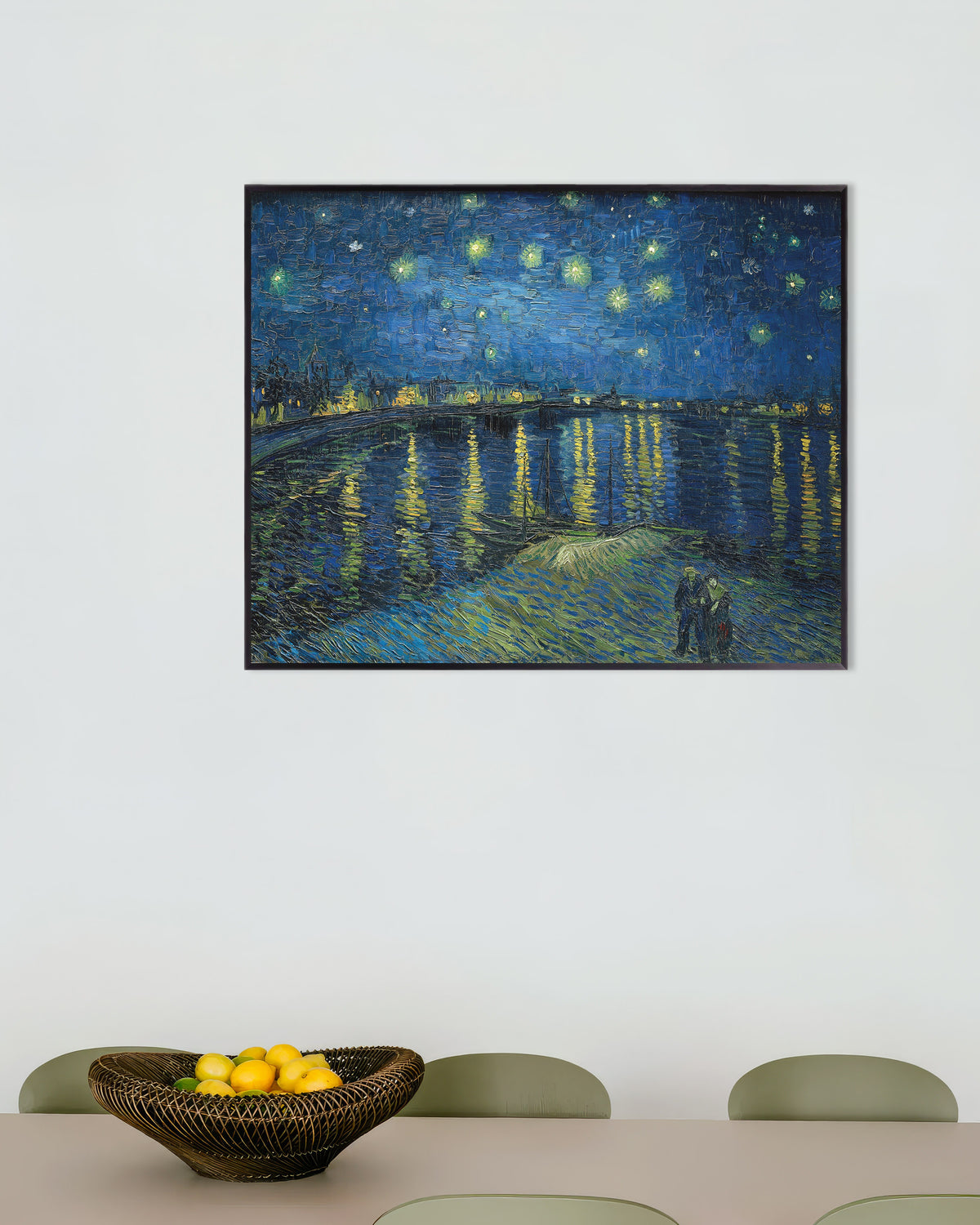 Poster de Noite Estrelada sobre o Ródano (1888), de Vincent van Gogh, com moldura metálica