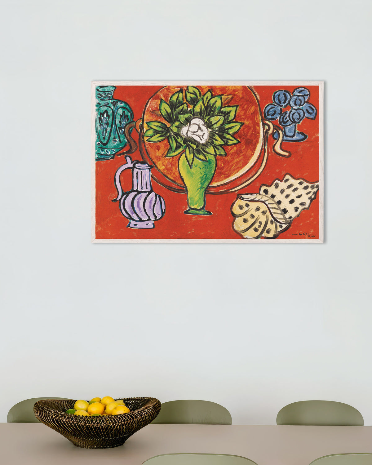 Poster de Natureza-morta com magnólia (1941), de Henri Matisse, com moldura de madeira branca