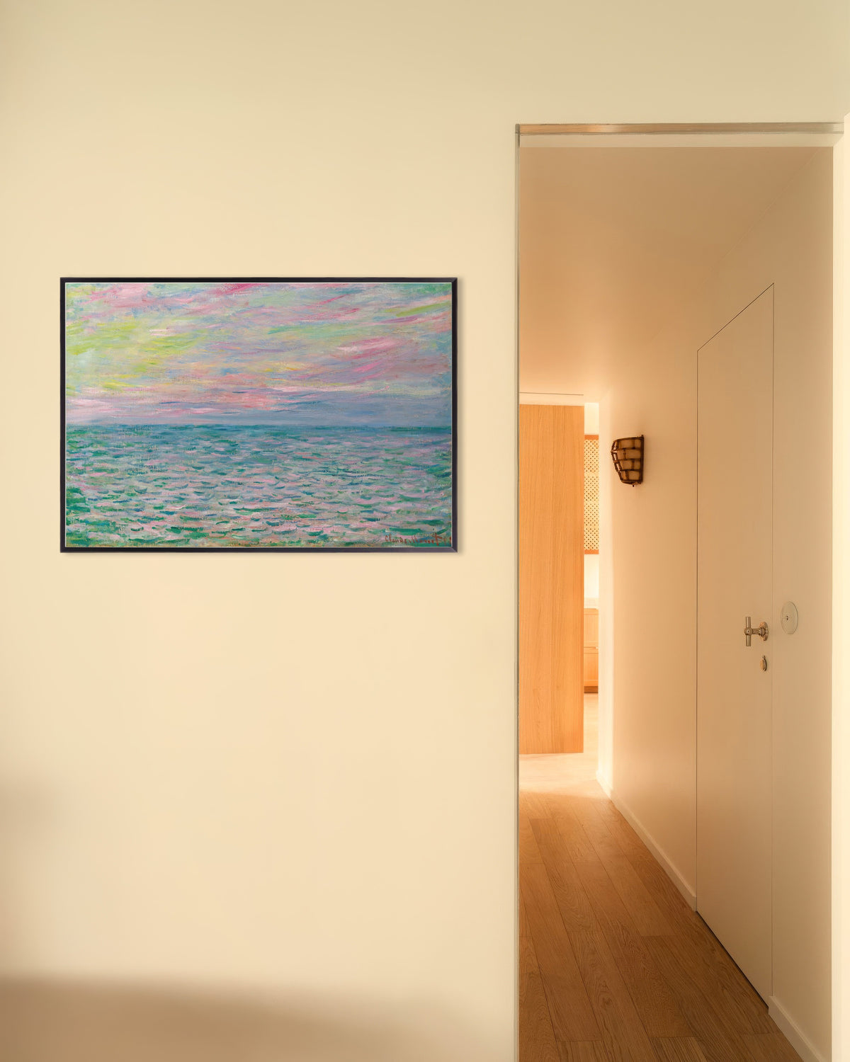 Poster Pôr do Sol em Pourville, Mar Alto (1882), de Claude Monet, com moldura de metal