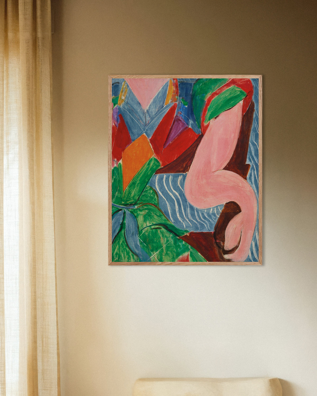 Poster de O Braço (1938), de Henri Matisse, com moldura de madeira natural