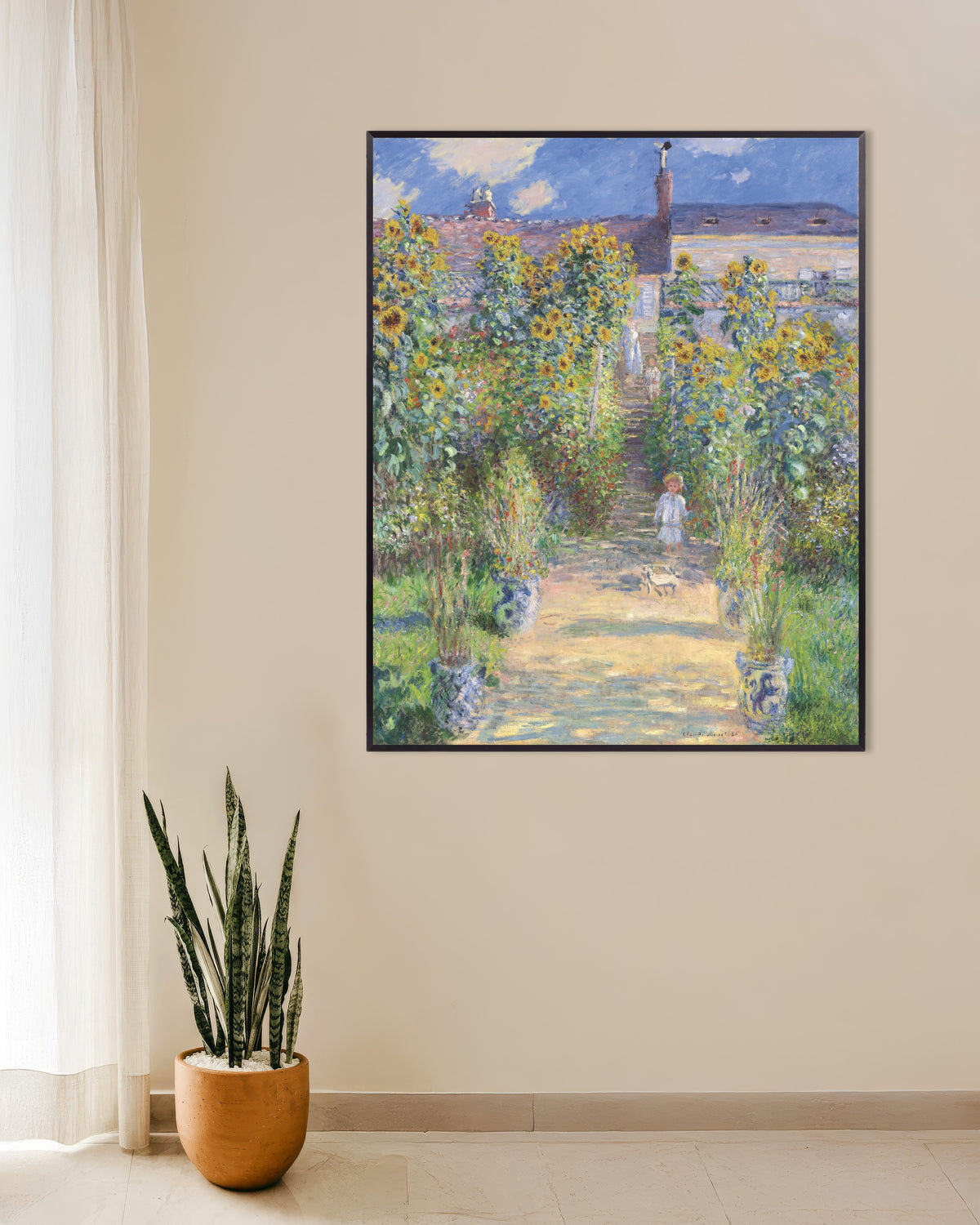 Poster O Jardim do Artista em Vétheuil (1881), de Claude Monet, com moldura de metal