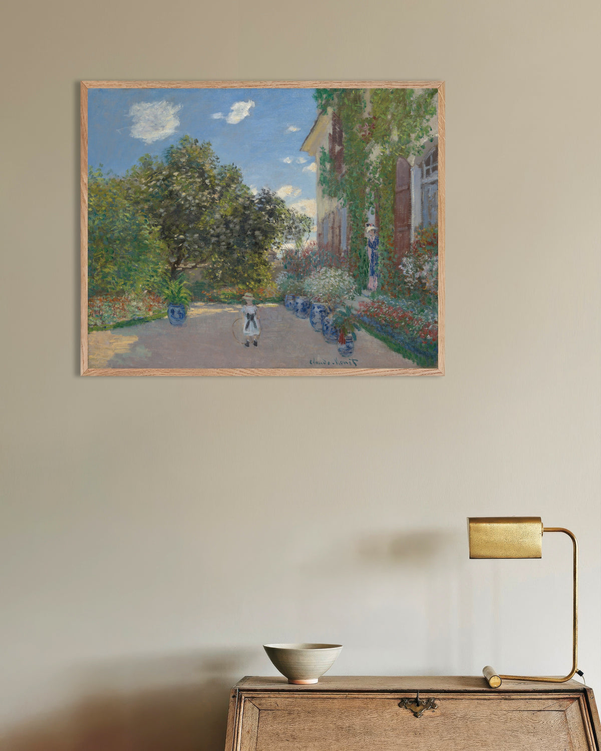 Poster A Casa do Artista em Argenteuil (1873), de Claude Monet, com moldura de madeira natural