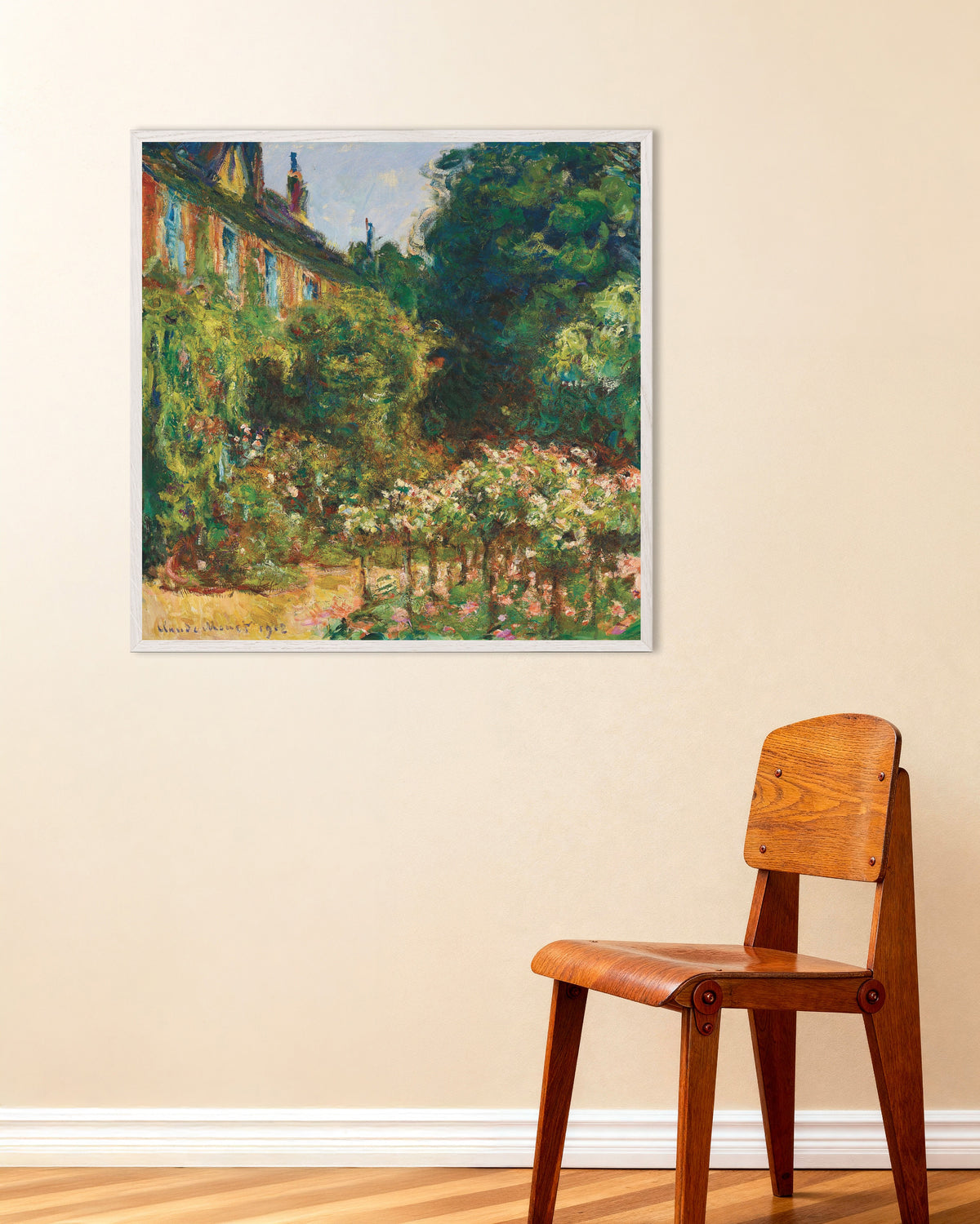 Poster A Casa do Artista em Giverny (1912), de Claude Monet, com moldura de madeira branca