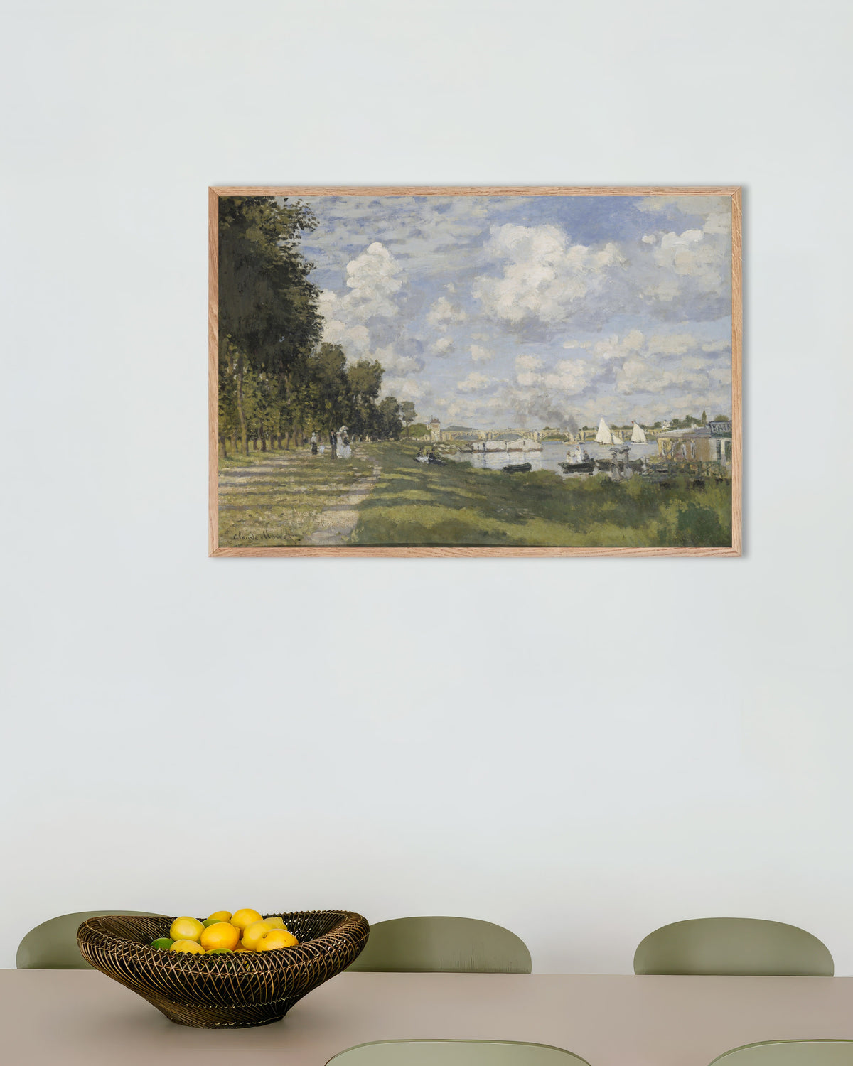 Poster A Bacia de Argenteuil (c. 1872), de Claude Monet, com moldura de madeira natural