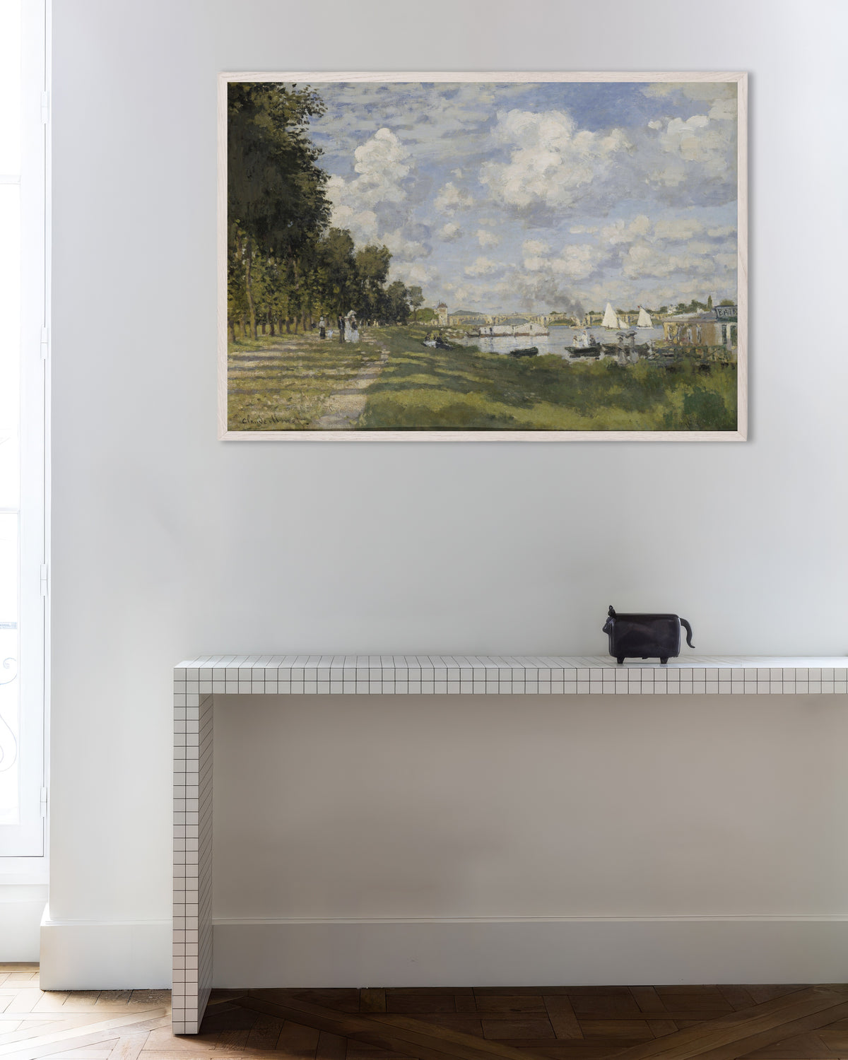 Poster A Bacia de Argenteuil (c. 1872), de Claude Monet, com moldura de madeira branca