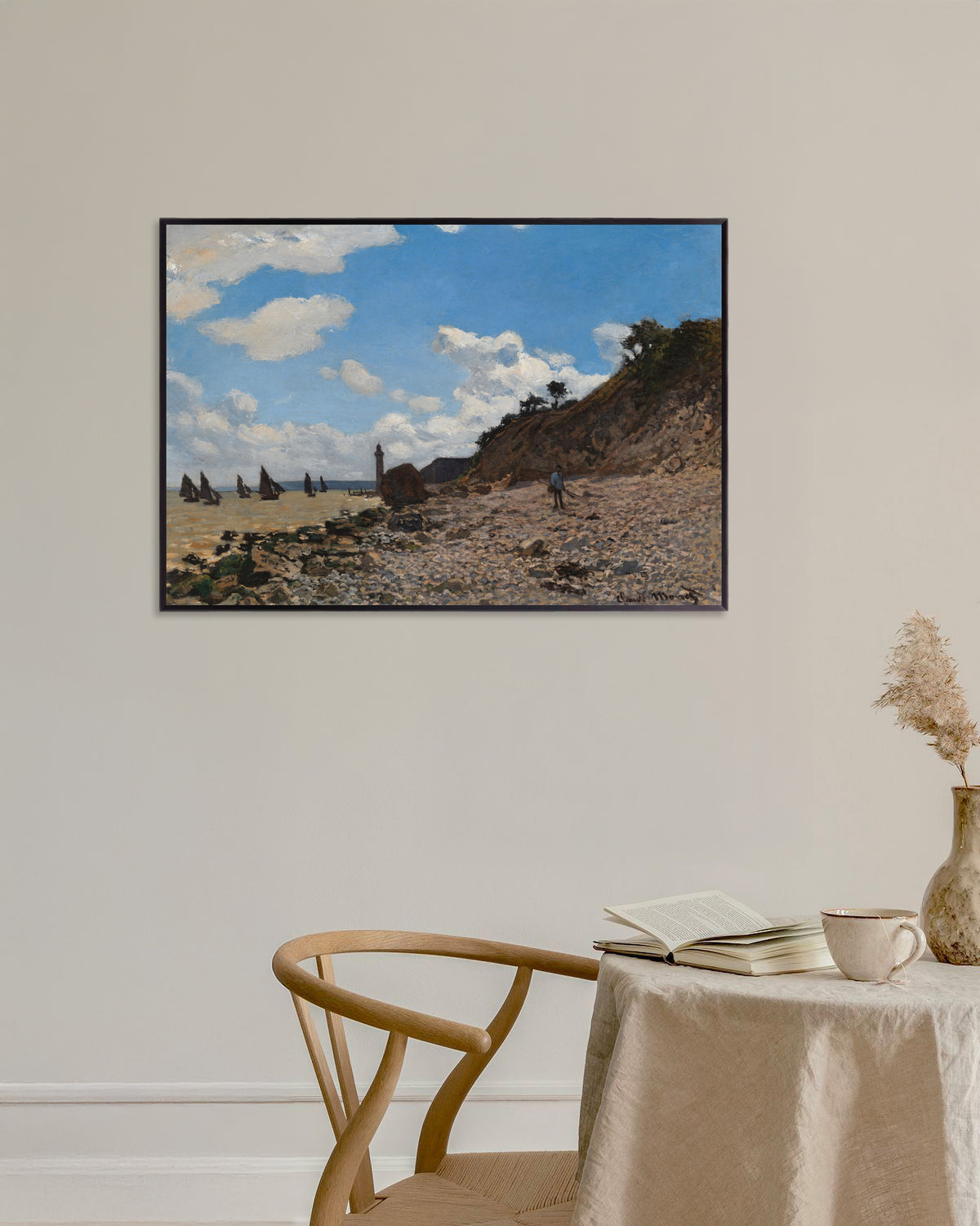 Poster A Praia de Honfleur (1864–1866), de Claude Monet, com moldura de metal