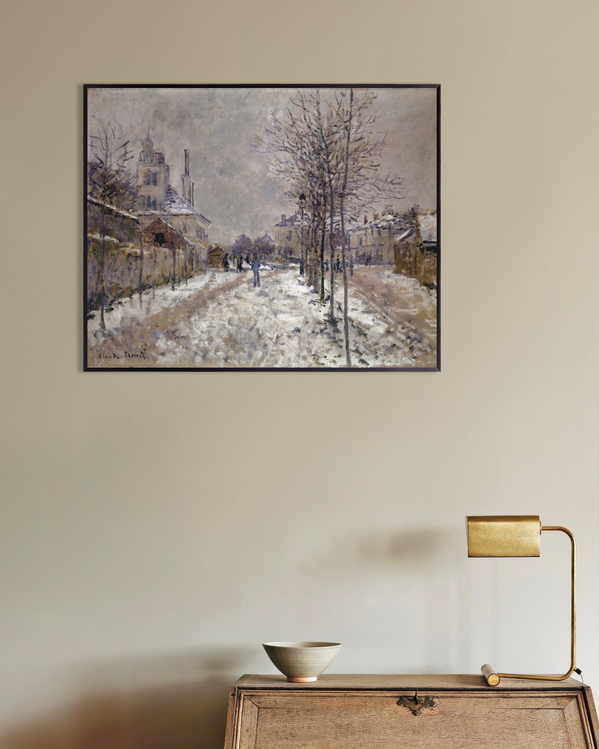 Poster O Boulevard de Pontoise em Argenteuil, Neve (1875), de Claude Monet, com moldura de metal