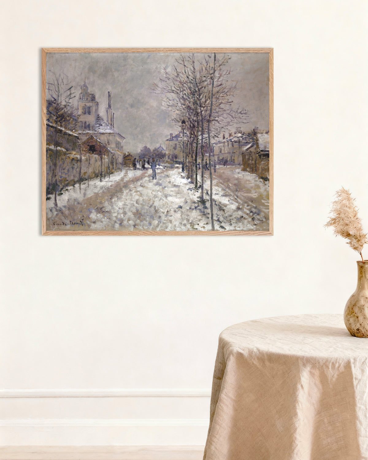Poster O Boulevard de Pontoise em Argenteuil, Neve (1875), de Claude Monet, com moldura de madeira natural
