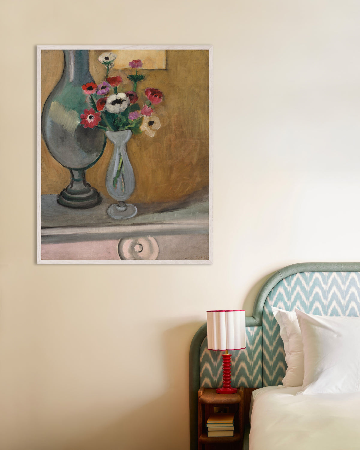 Poster de O Ramo de Anémonas (1918), de Henri Matisse, com moldura de madeira branca