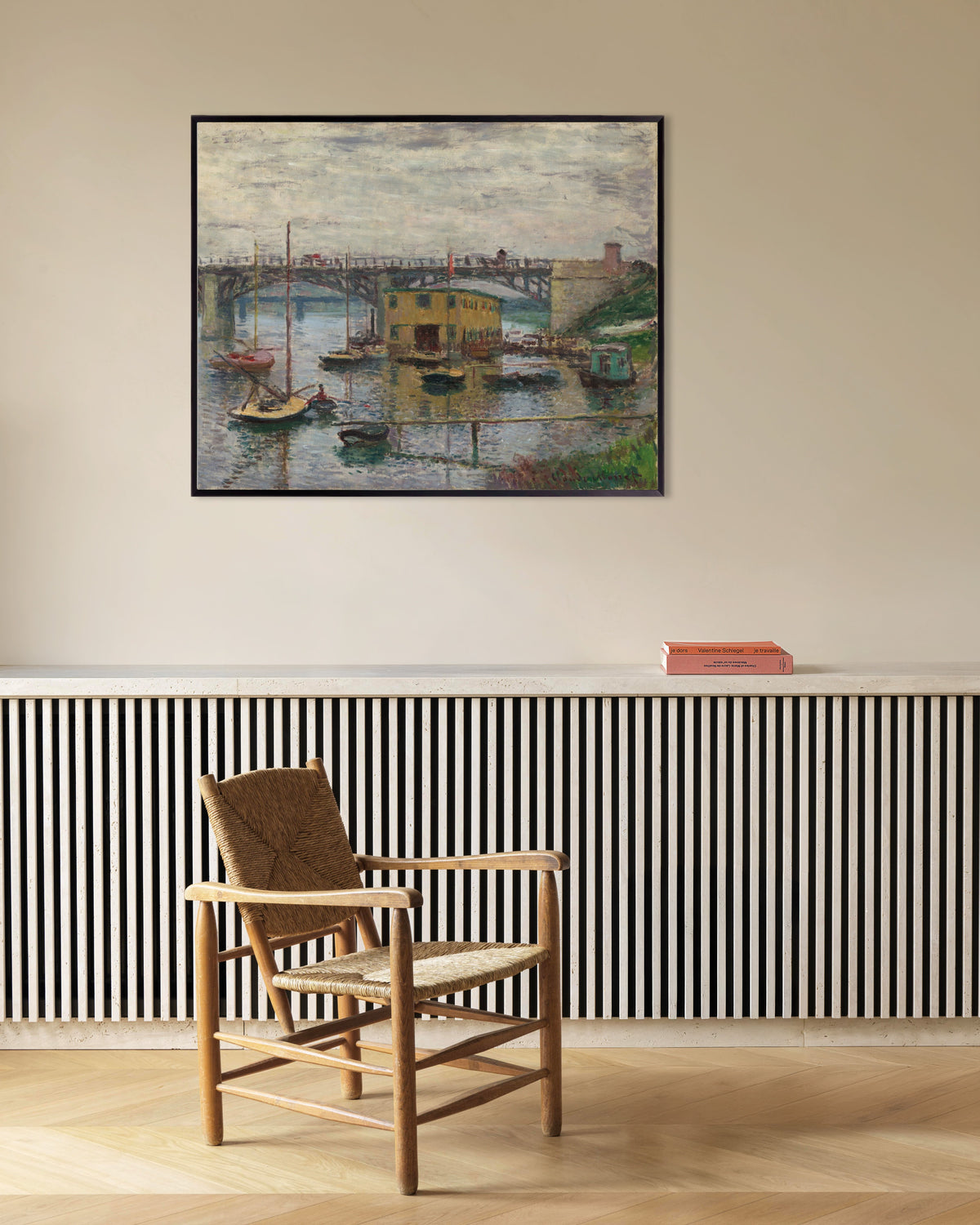 Poster A Ponte de Argenteuil num Dia Cinzento (c. 1876), de Claude Monet, com moldura de metal