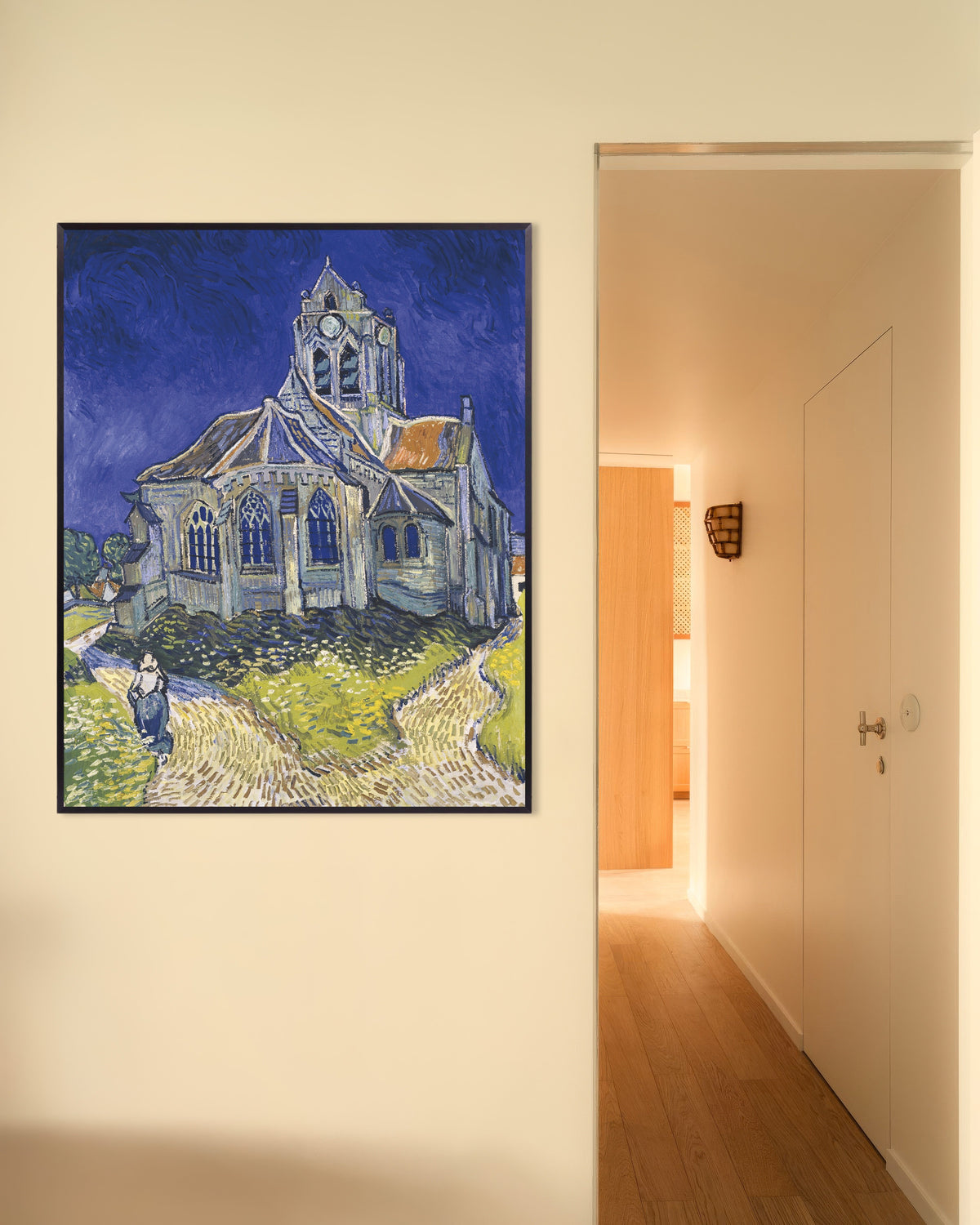 Poster de A Igreja de Auvers-sur-Oise (1890), de Vincent van Gogh, com moldura metálica