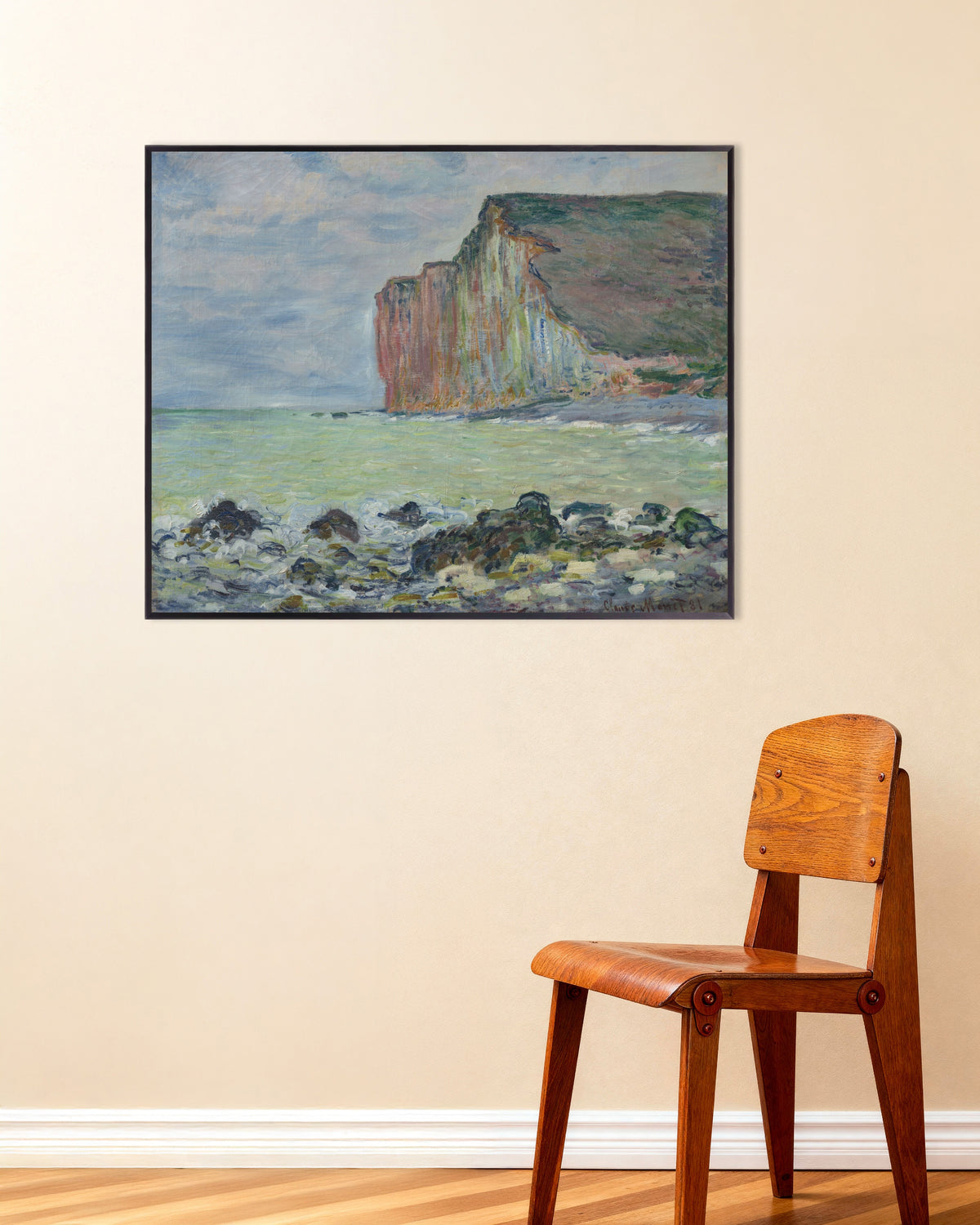 Poster A Falésia de Les Petites-Dalles (1881), de Claude Monet, com moldura de metal