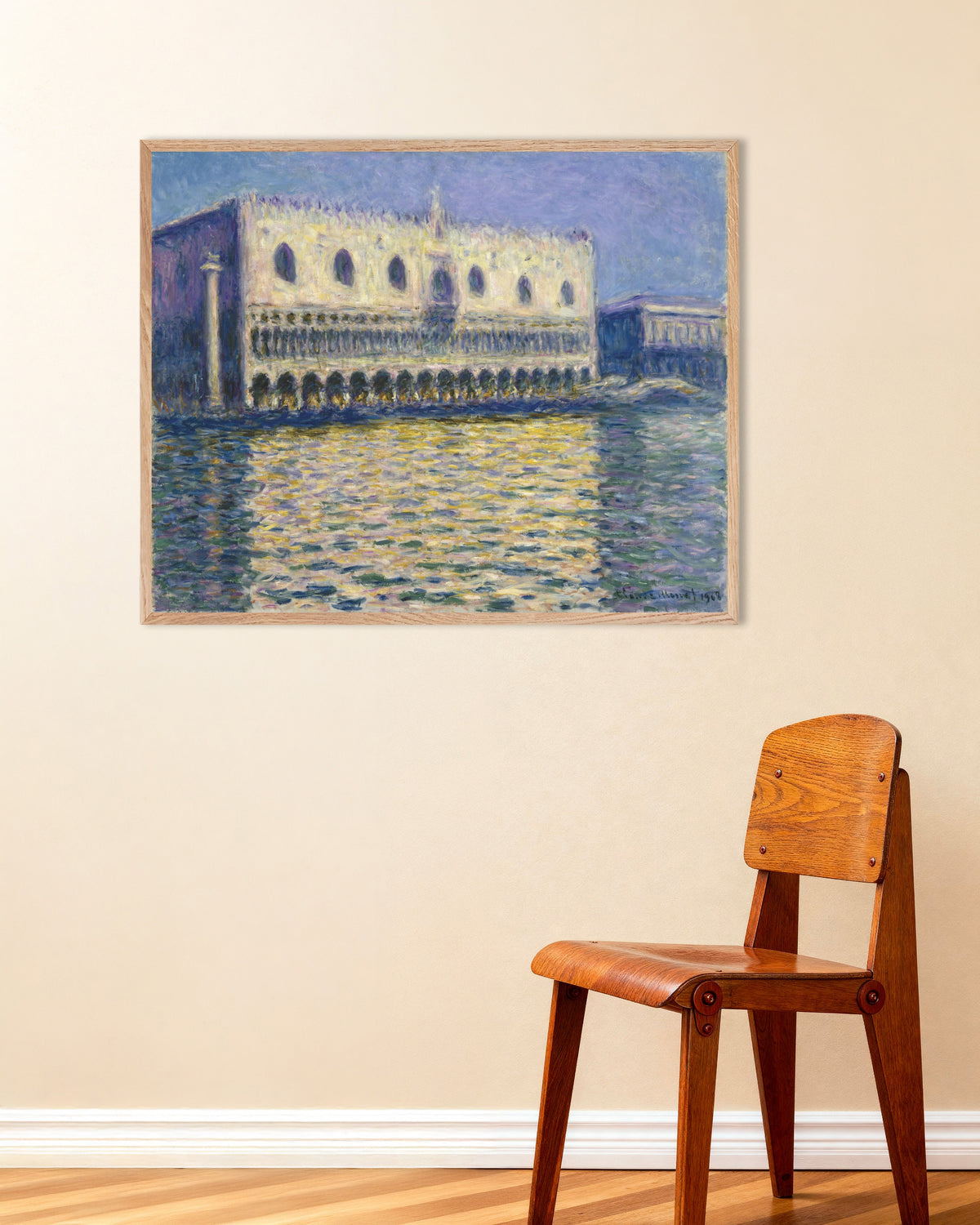 Poster O Palácio Ducal (1908), de Claude Monet, com moldura de madeira natural
