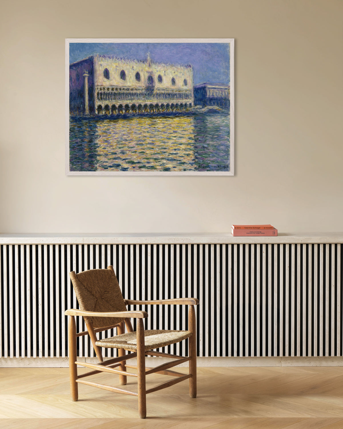 Poster O Palácio Ducal (1908), de Claude Monet, com moldura de madeira branca