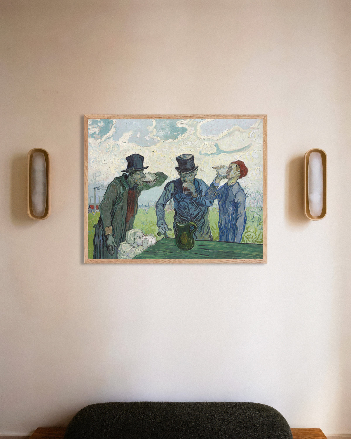 Poster de Os Bêbados, segundo Daumier (1890), de Vincent van Gogh, com moldura de madeira natural