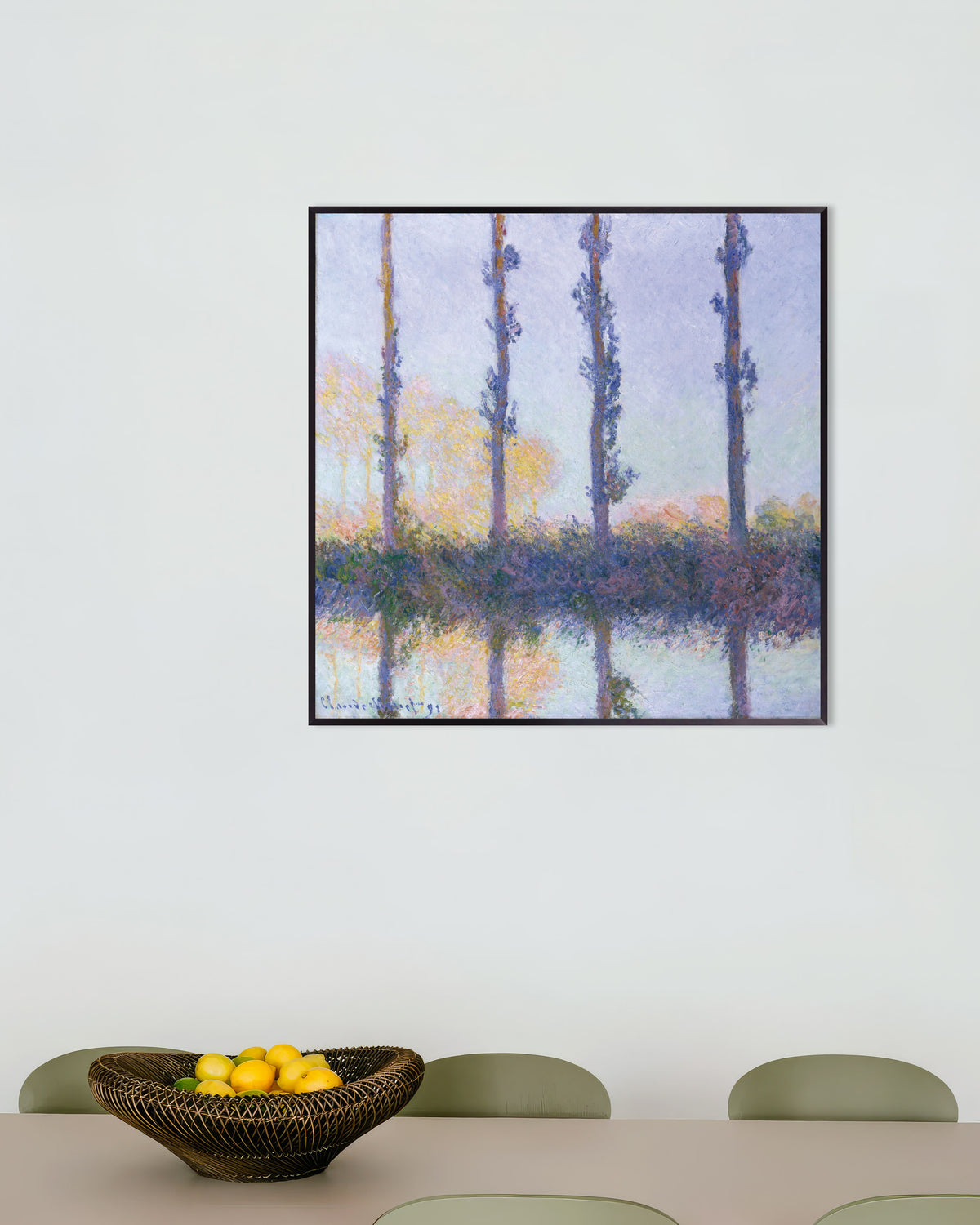Poster As Quatro Árvores (1891), de Claude Monet, com moldura de metal