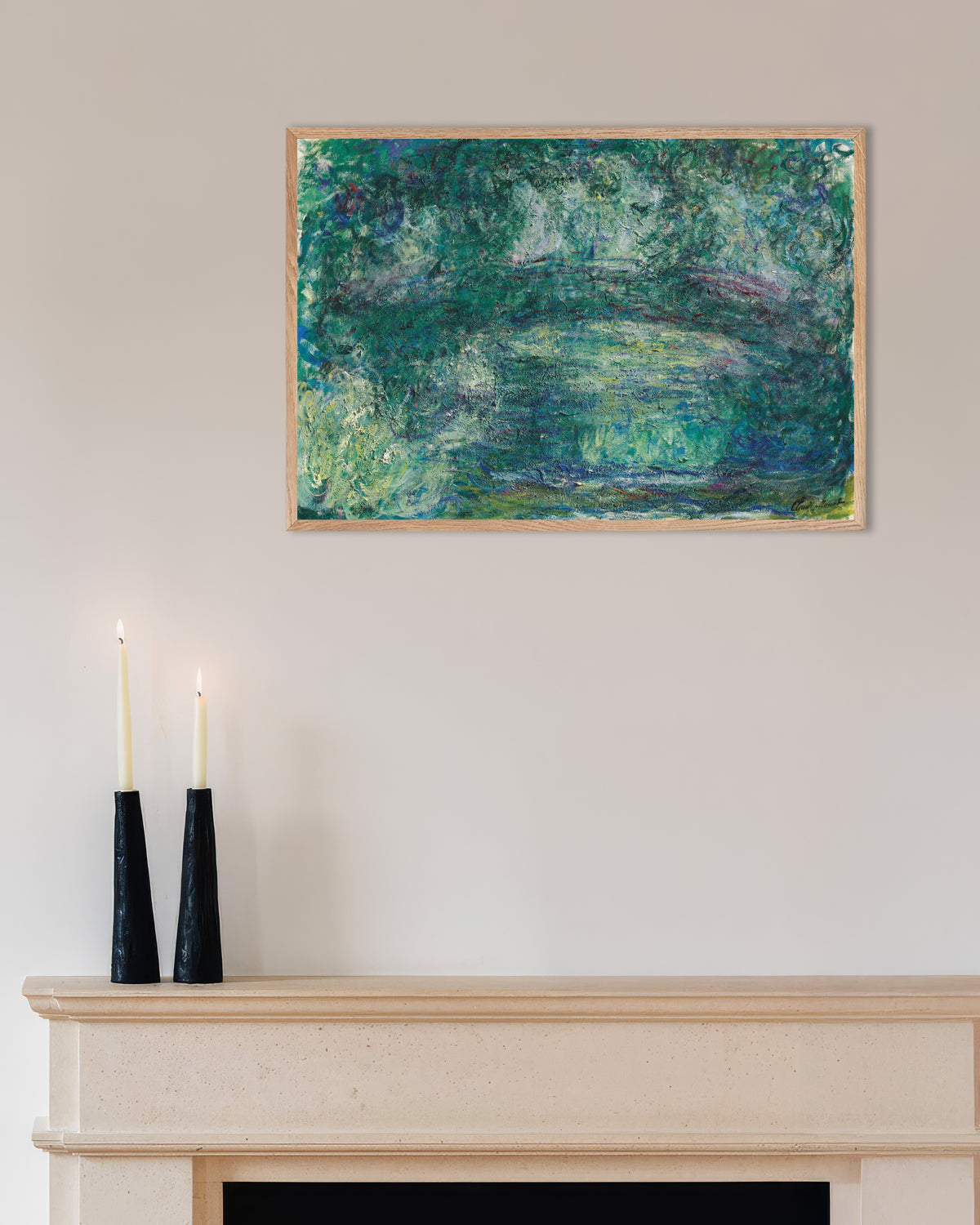 Poster A Ponte Japonesa (1918–1924), de Claude Monet, com moldura de madeira natural