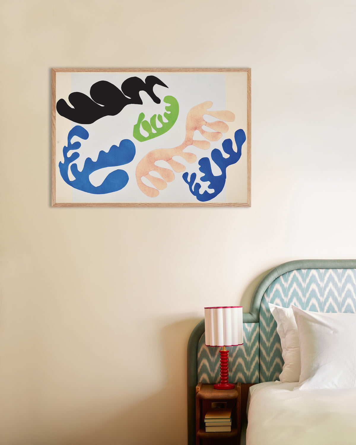 Poster de A Lagoa em Azul e Coral (Jazz, 1947), de Henri Matisse, com moldura de madeira natural
